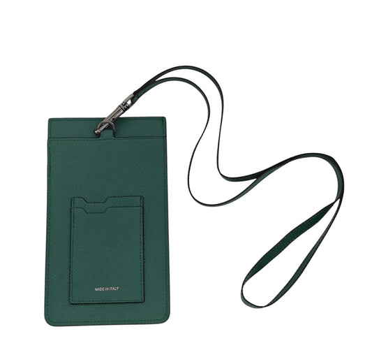 270$ PINEIDER FIRENZE Phone Holder Crossbody Green Saffiano Anti-Scratch Calf