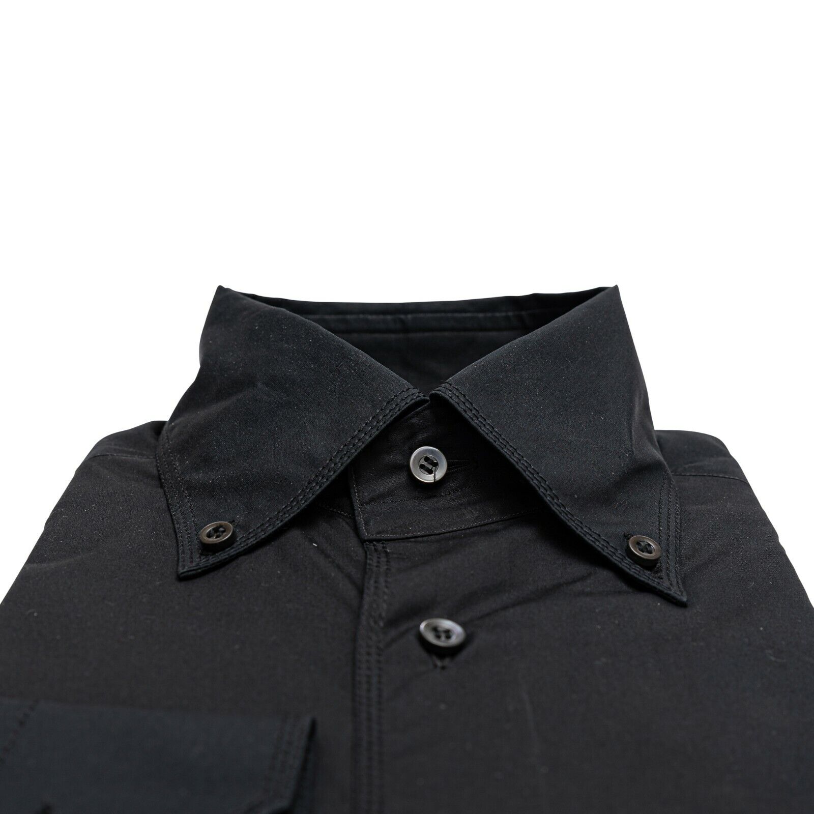 LUXURY 690$ ZILLI Shirt Point Collar Button Down Black 100% Cotton 37 EU