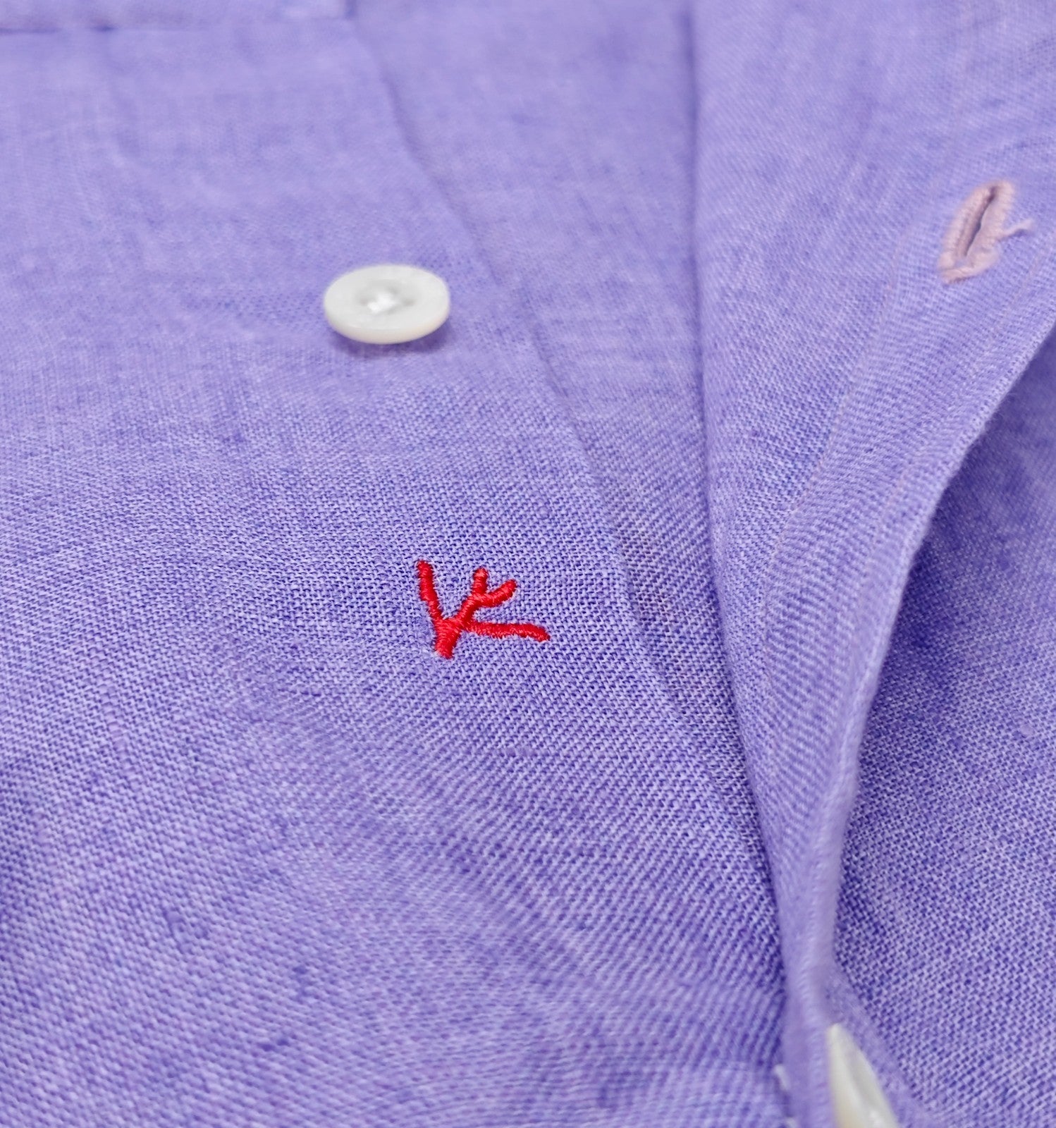 765$ ISAIA NAPOLI "Mix" Violet Dress Shirt Hand-Sewn 100% Linen 15.5 - 39