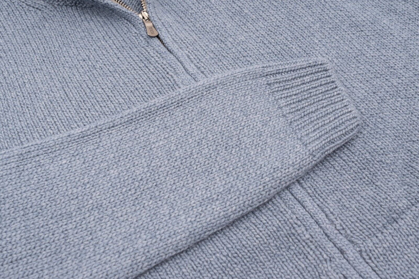 $2200 FEDELI Light Blue Cardigan Jacket Zip 100% Cashmere Malfilè 40 US / 50 EU