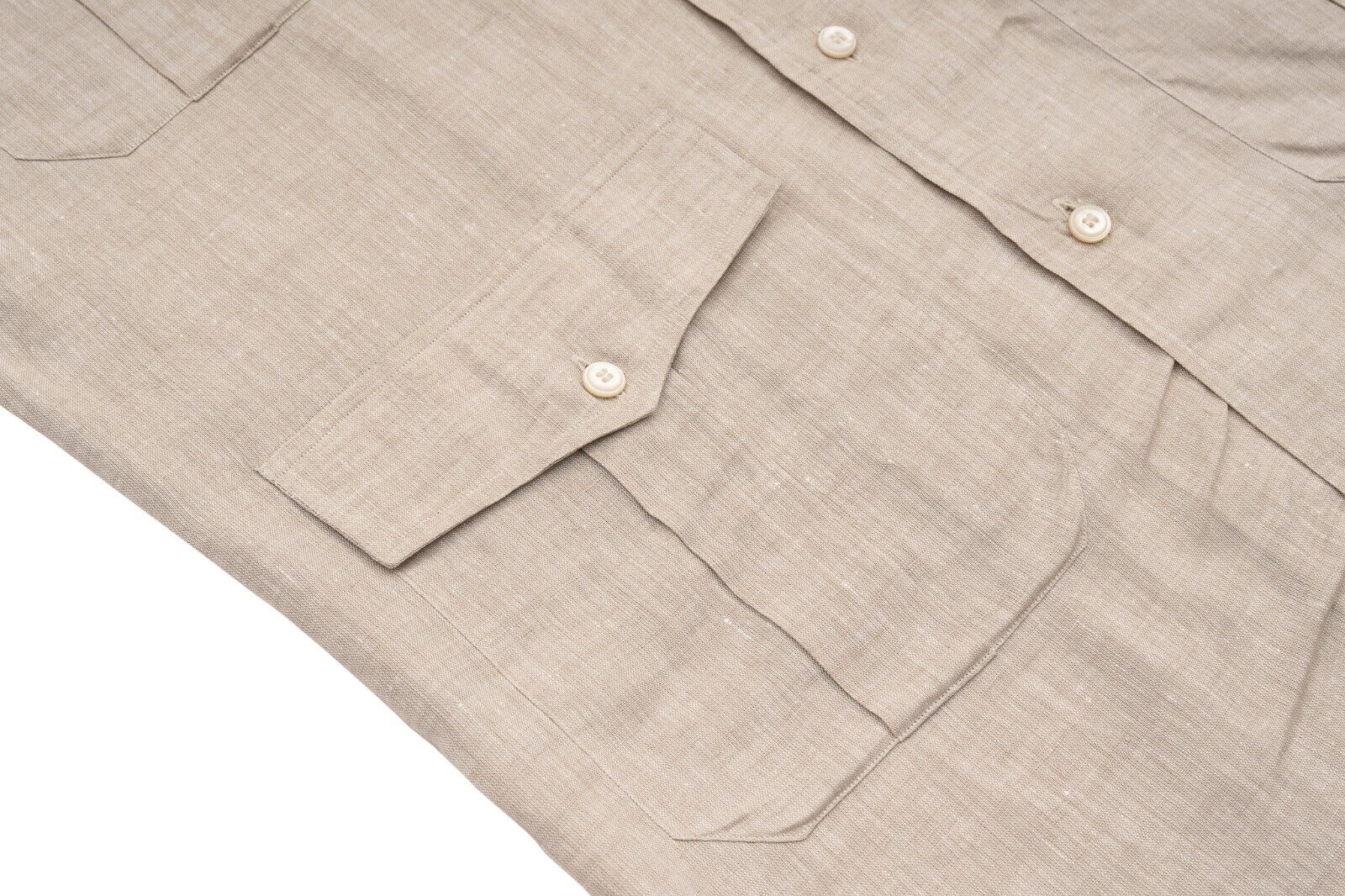 1400$ LUXURY MAROL BOLOGNA Safari Shirt Beige 100% Irish Linen 15.75 - 40