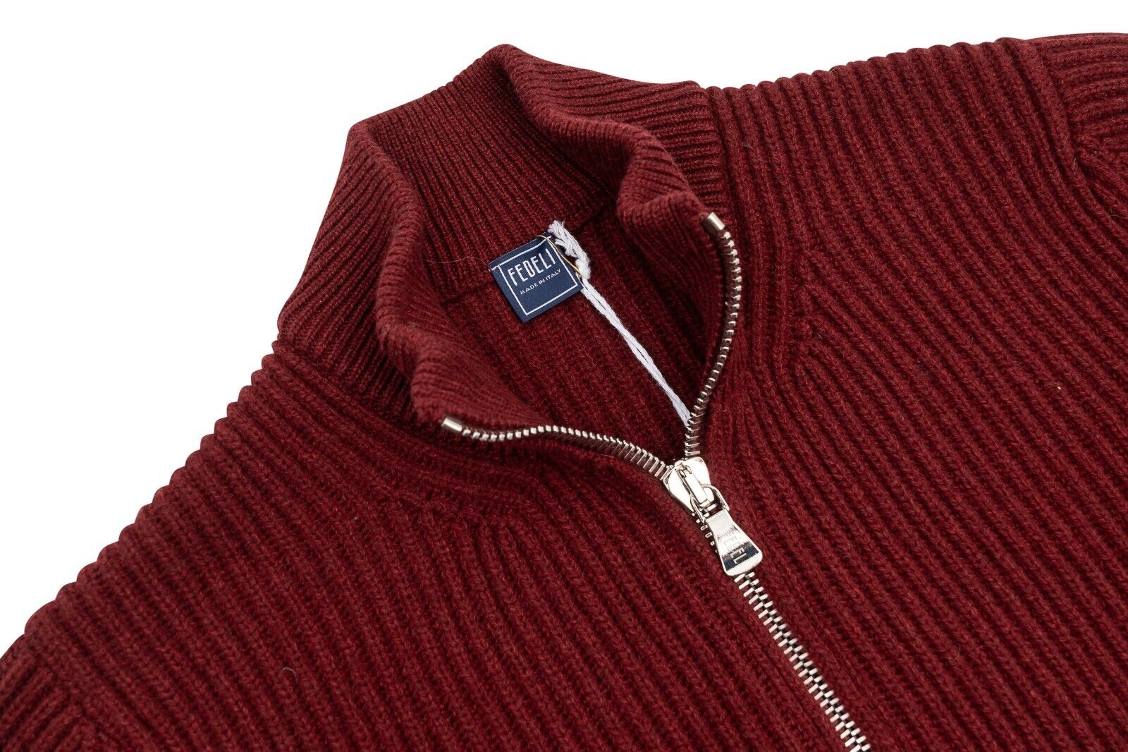 $2500 FEDELI "Sand" Wine Barolo Cardigan Jacket Zip 100% Cashmere 46 US / 56 EU