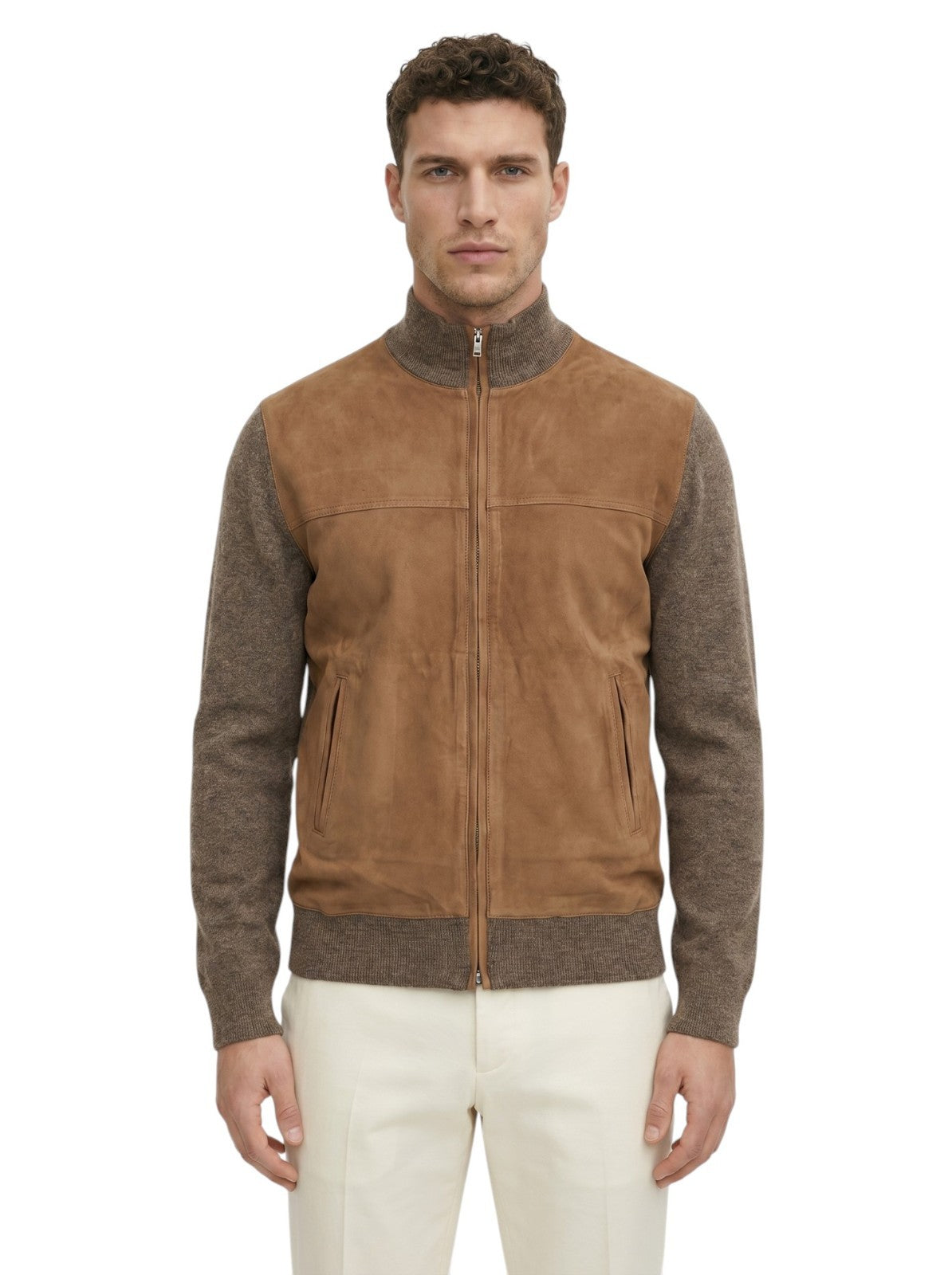 2800$ DELLA CIANA CASHMERE Brown Bomber Zip Jacket Suede Leather - Cashmere