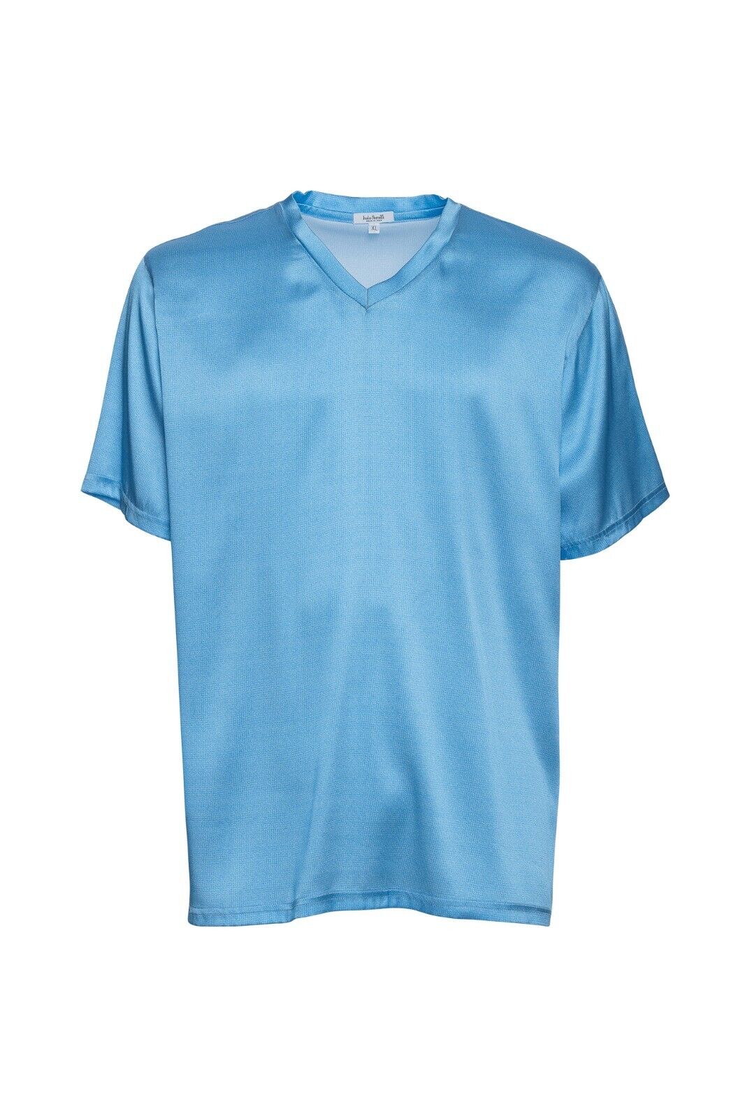 750$ ITALO FERRETTI T-Shirt Blue "V-Neck" 100% Silk COMO Satin Size XL BIJAN