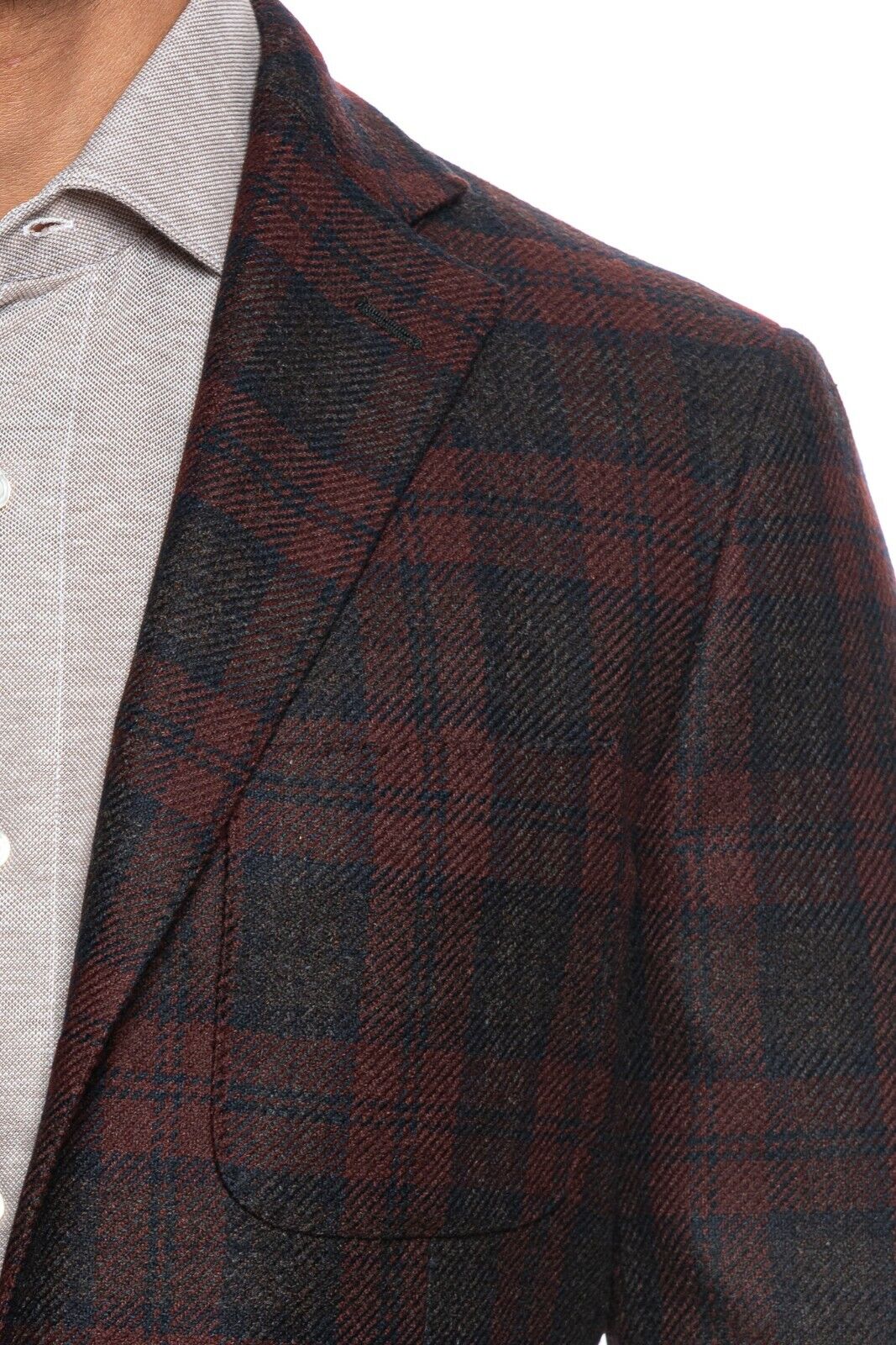 $2450 BELVEST Burgundy Blue Check Wool Cashmere Jacket 39 US 49 EU Drop 9R Slim