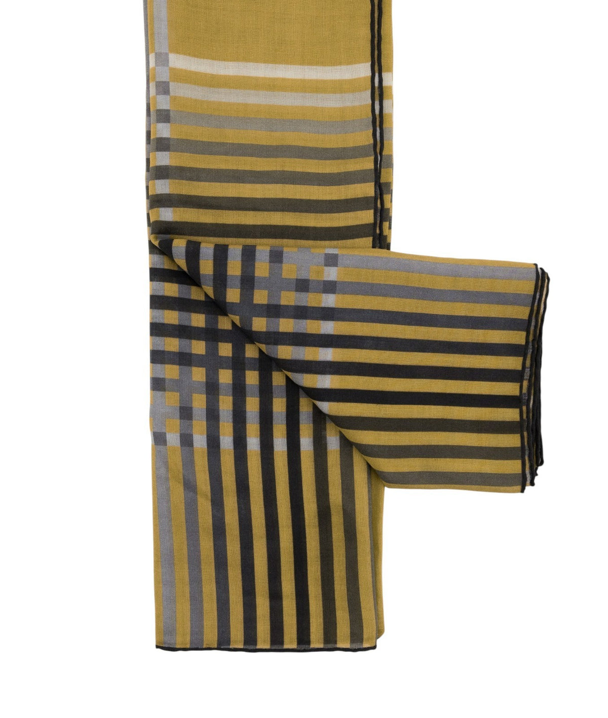 330$ RUBINACCI Yellow Fine Wool Silk Striped Stole Scarf Shawl - Made in Italy