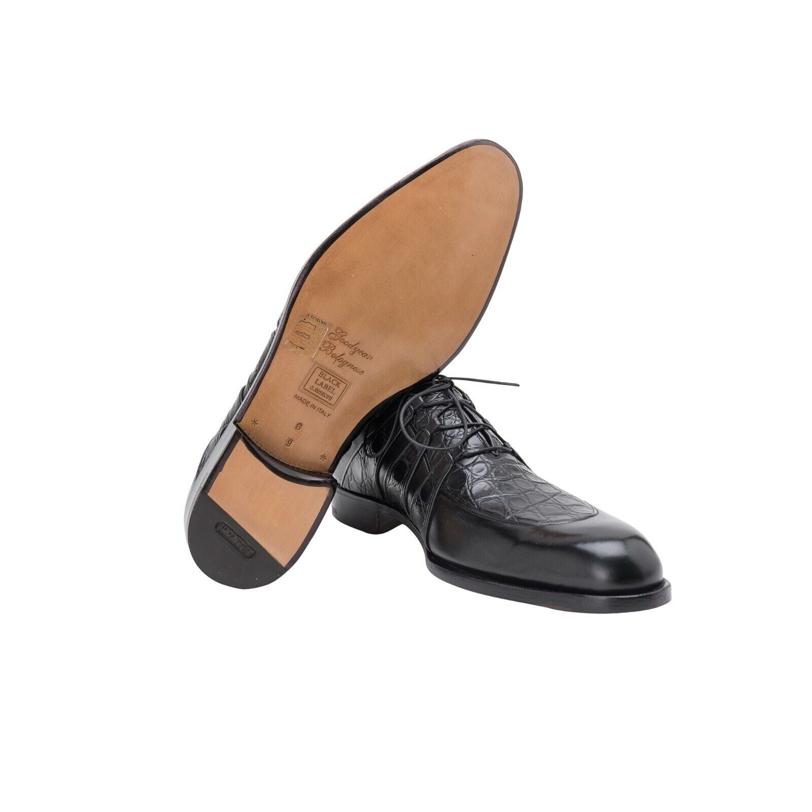 $1550 Testoni Bologna GOODYEAR BOLOGNESE Derby Shoes Genuine Crocodile + Calf