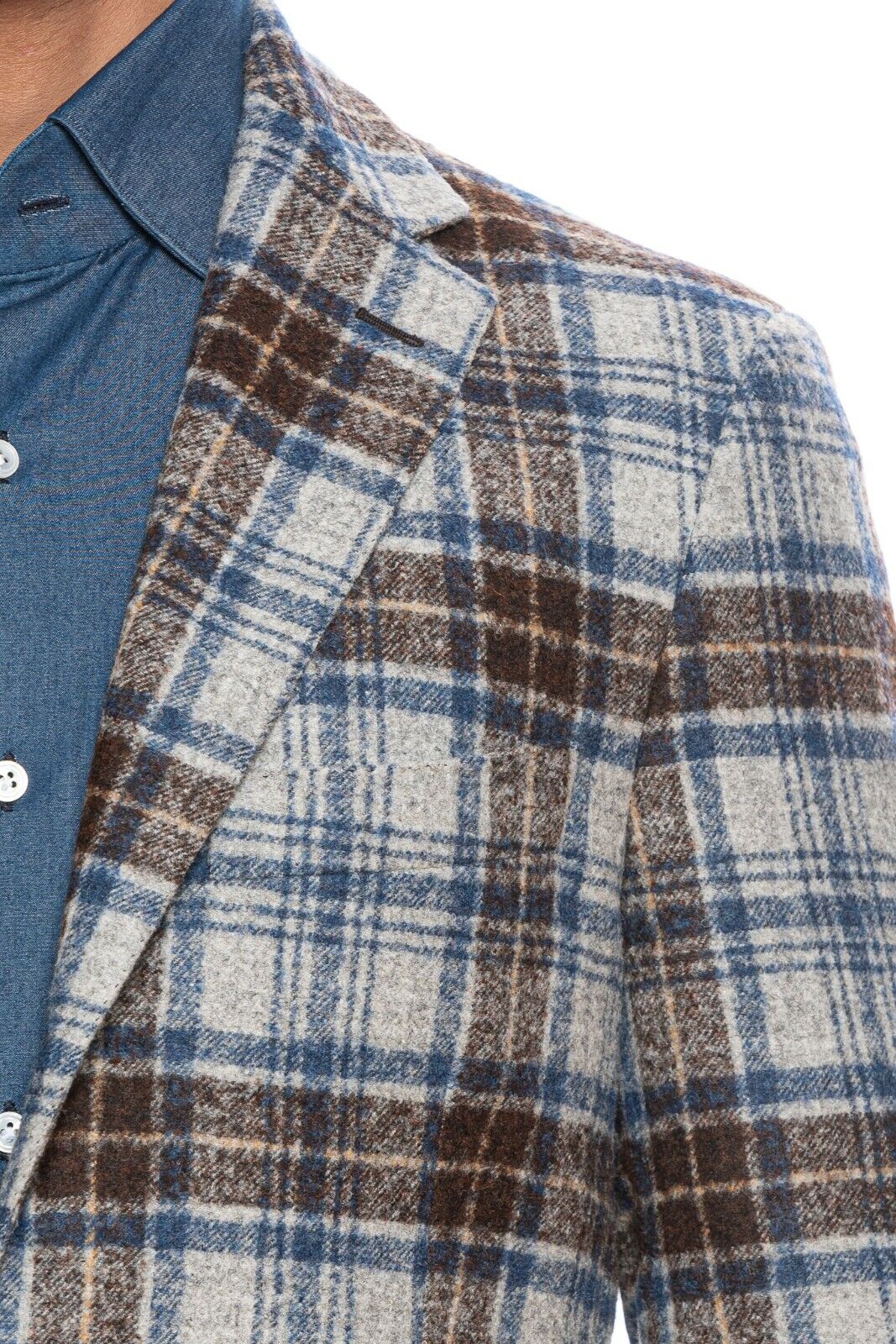 $2190 BELVEST Gray Blue Brown Check Baby Alpaca Wool Jacket 42 US 52 EU Drop 7R