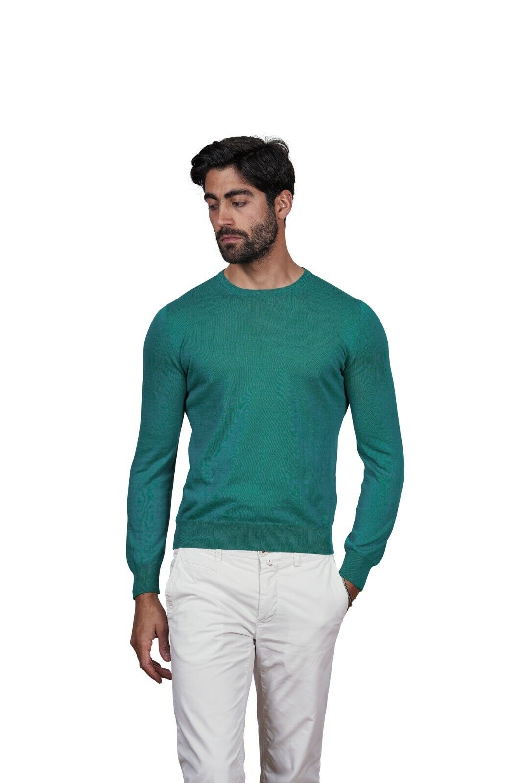 220$ Italian Luxury GRAN SASSO Sweater Persian Green "Fresh Cotton" 36 US 46 EU