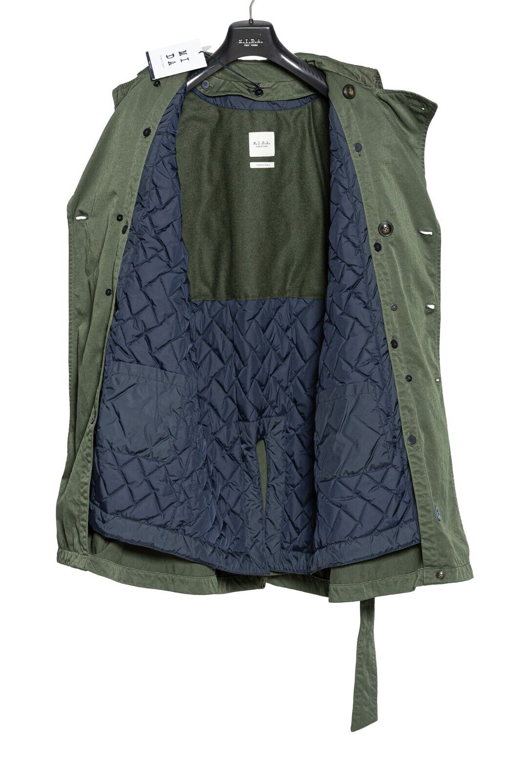750$ M.I.D.A TOKYO-FIRENZE Trench Coat Parka Padded Miltary Green Made in Italy