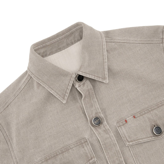 $1650 ISAIA NAPOLI Washed Sand / Beige Overshirt Jacket Denim Cotton Size S