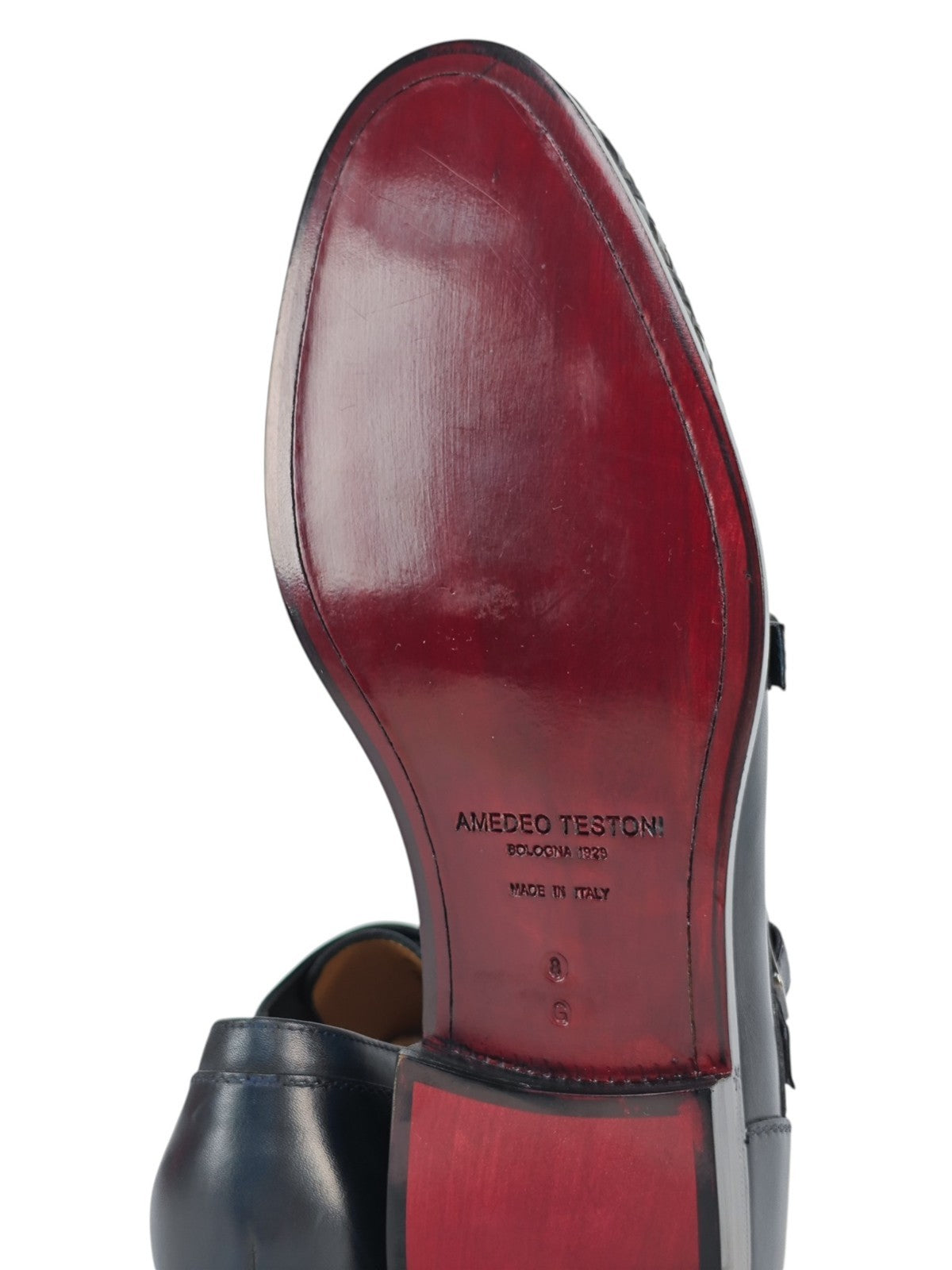 1250$ TESTONI Camogli Double Monk Shoes Woven Antique Calf Navy 8 UK 9 US 42 IT