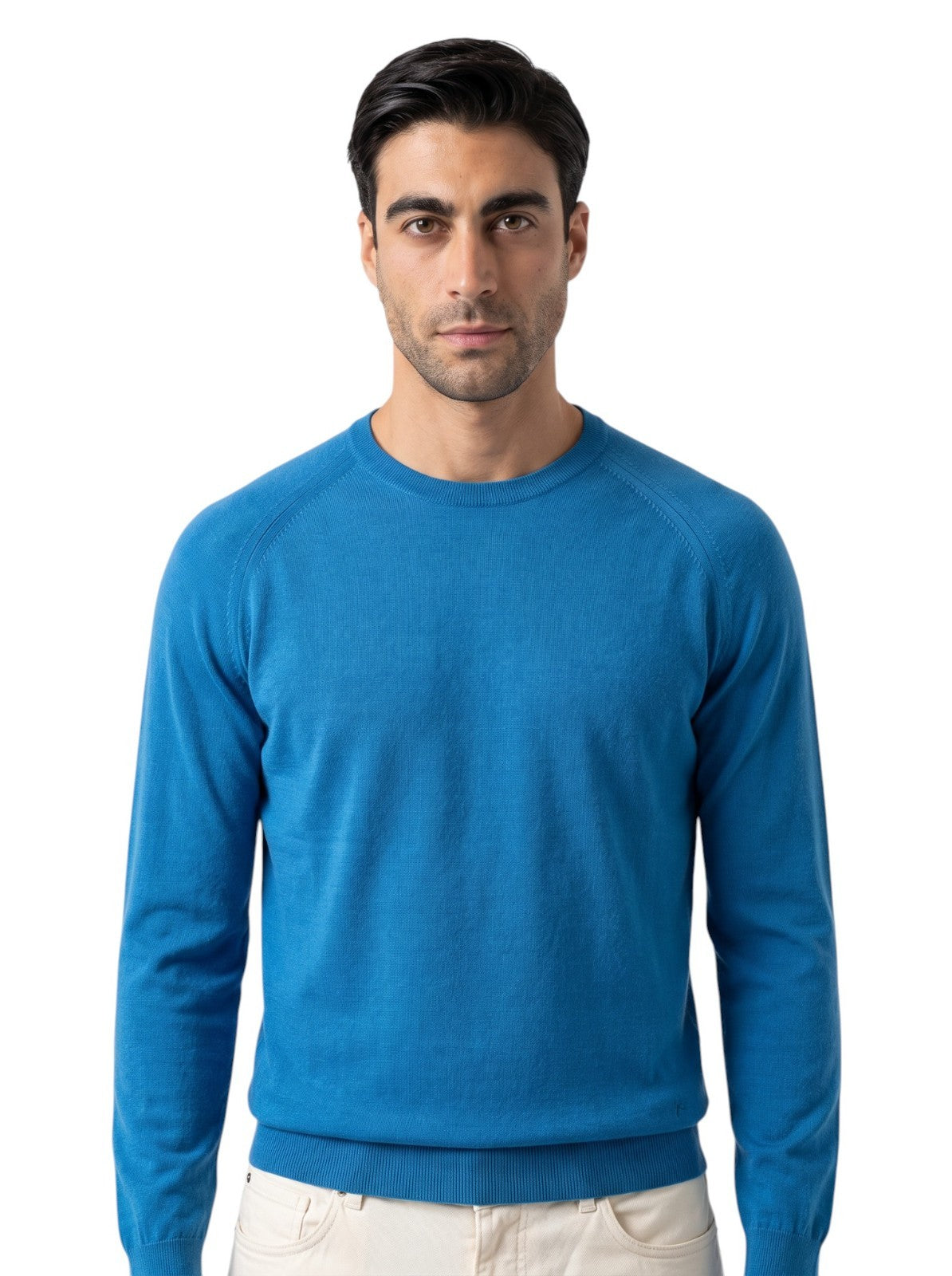1825$ ISAIA NAPOLI Sky Blue Crewneck Sweater Knit Cashmere - Silk Size M