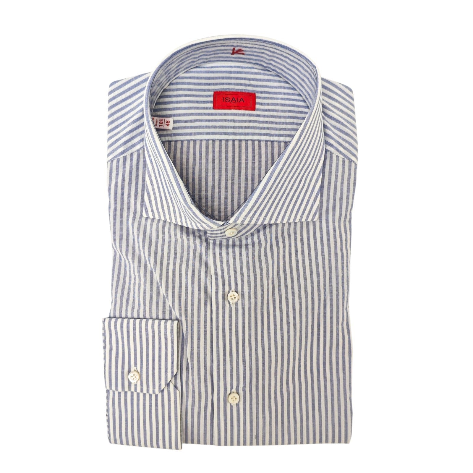 770$ ISAIA NAPOLI "Mix" White / Blue Striped Dress Shirt Seersucker Cotton