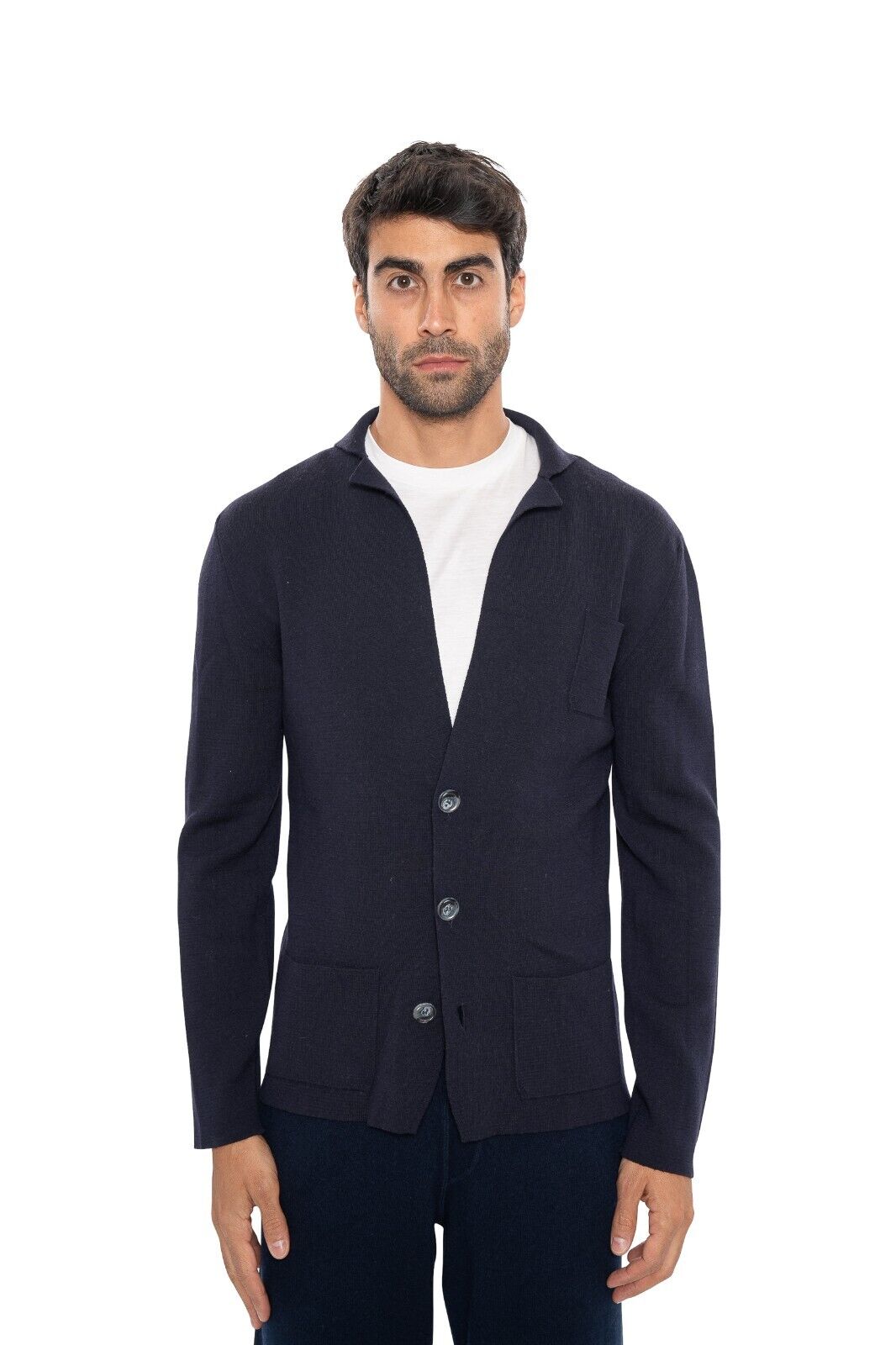 $1650 FEDELI CASHMERE Blue Navy Cardigan Jacket Superfine Wool 140's