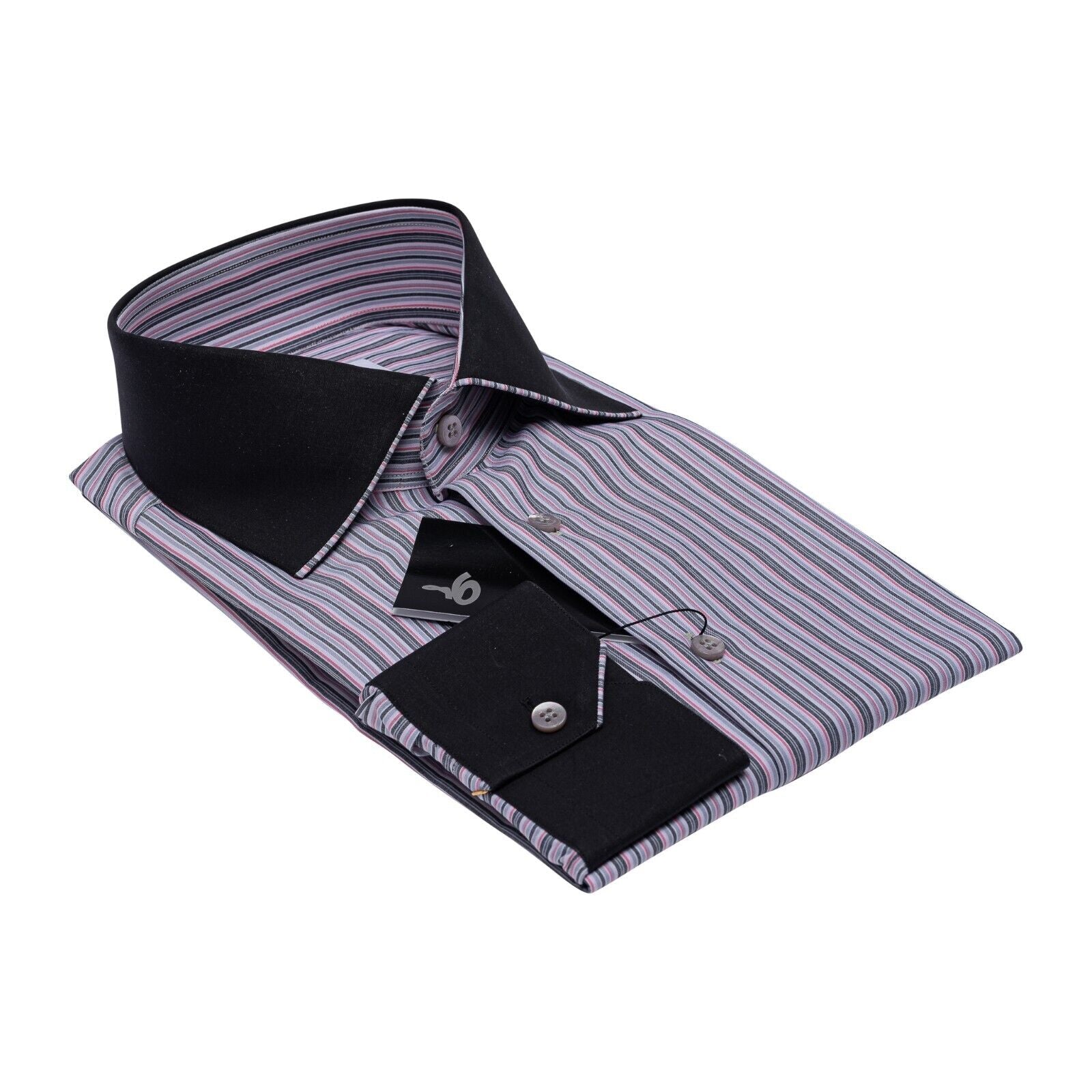 690$ LUXURY GERLIN Shirt Striped Gray Fine VESUVIO Cotton 3Z ZILLI