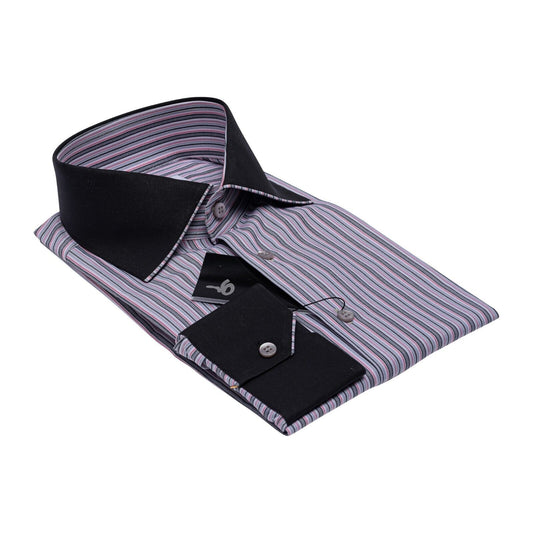 690$ LUXURY GERLIN Shirt Striped Gray Fine VESUVIO Cotton 3Z ZILLI