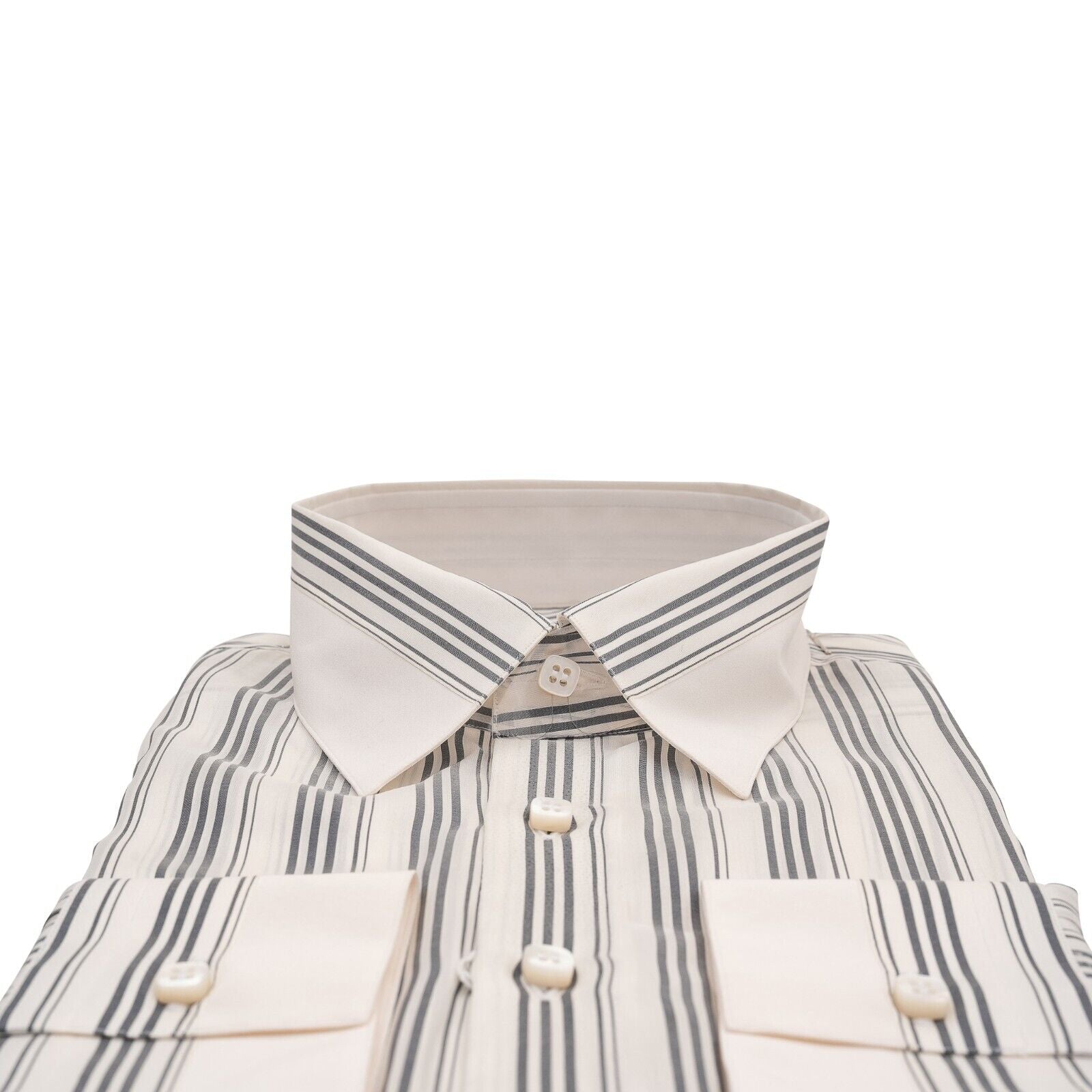 1400$ LUXURY MAROL BOLOGNA Striped Shirt Gray 100% COMO SILK Satin 15.75 - 40
