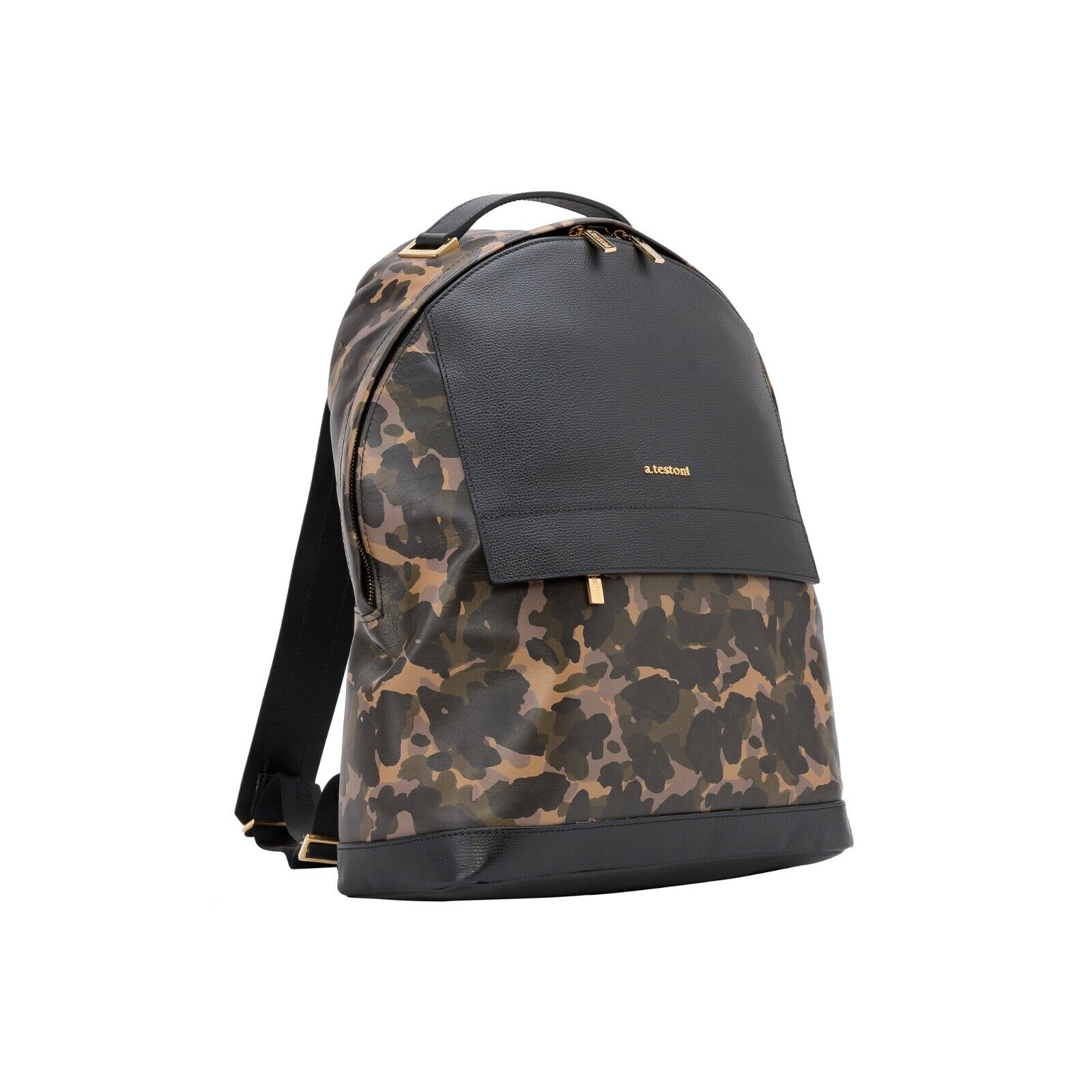 $1340 Testoni Bologna Black Luxury Backpack Mini Karibu Calf + Camouflage Calf