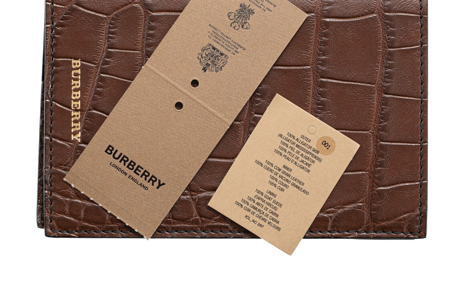 1150$ BURBERRY Genuine Alligator Passport Holder Wallet Flax Brown Unisex