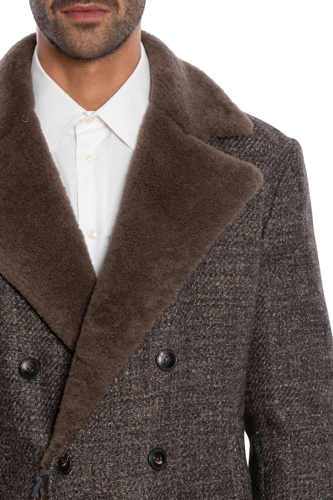 $2650 BOGLIOLI Double Breasted Peacoat Wool Linen Coat Shearling Fur 40 US 50 EU