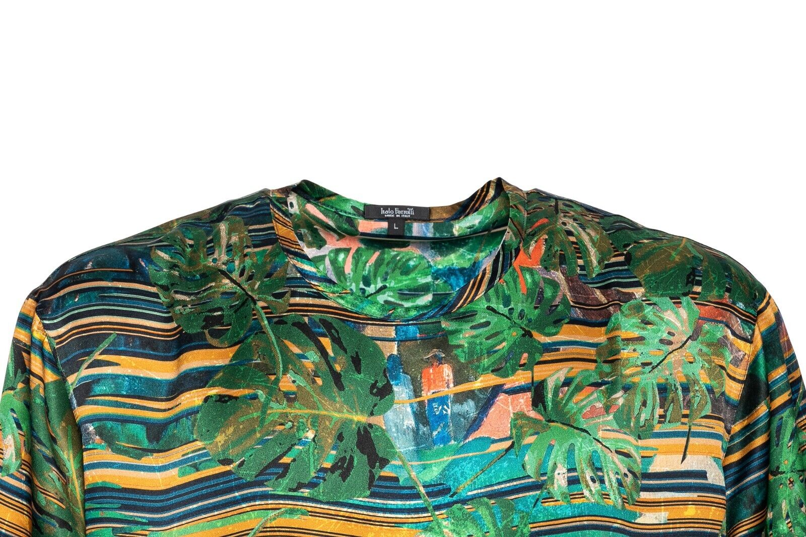 750$ ITALO FERRETTI T-Shirt Green "Jungle" 100% Silk COMO STRETCH Size L ZILLI