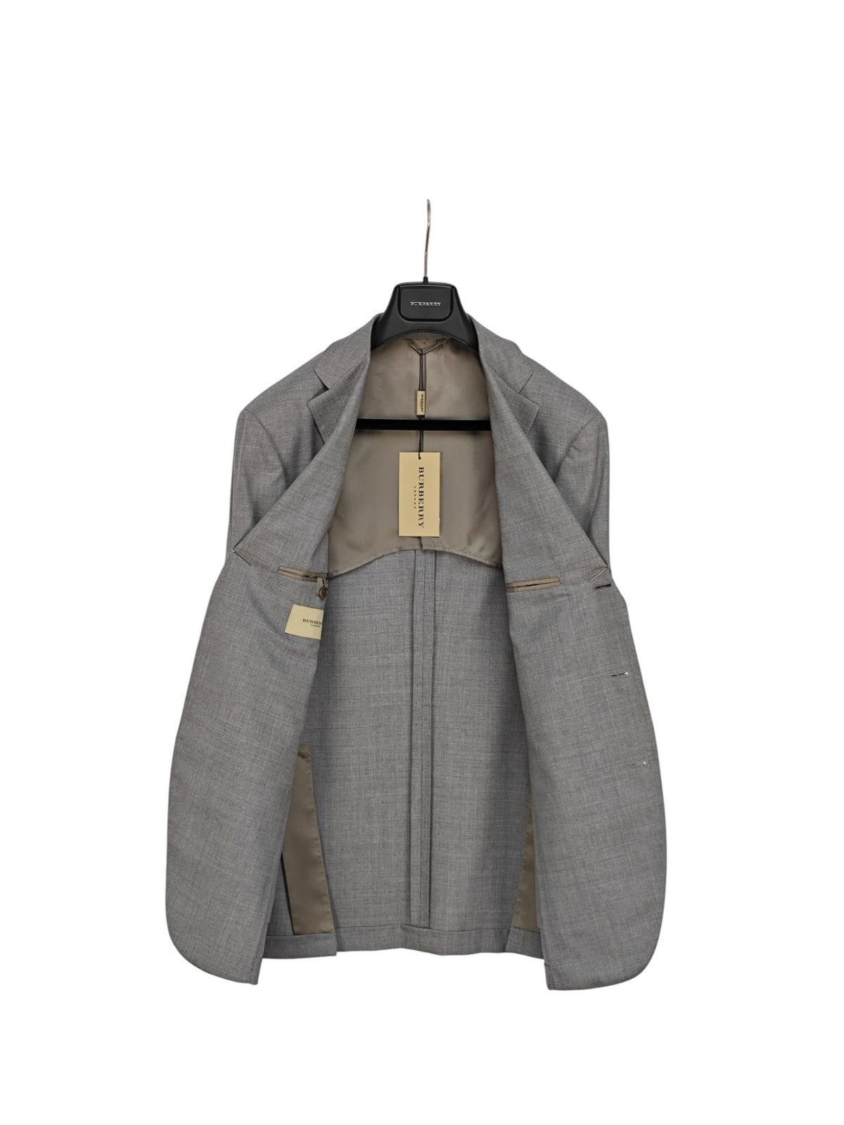 $1800 BURBERRY LONDON Gray Solid Suit Fine Wool Super 110's Regular