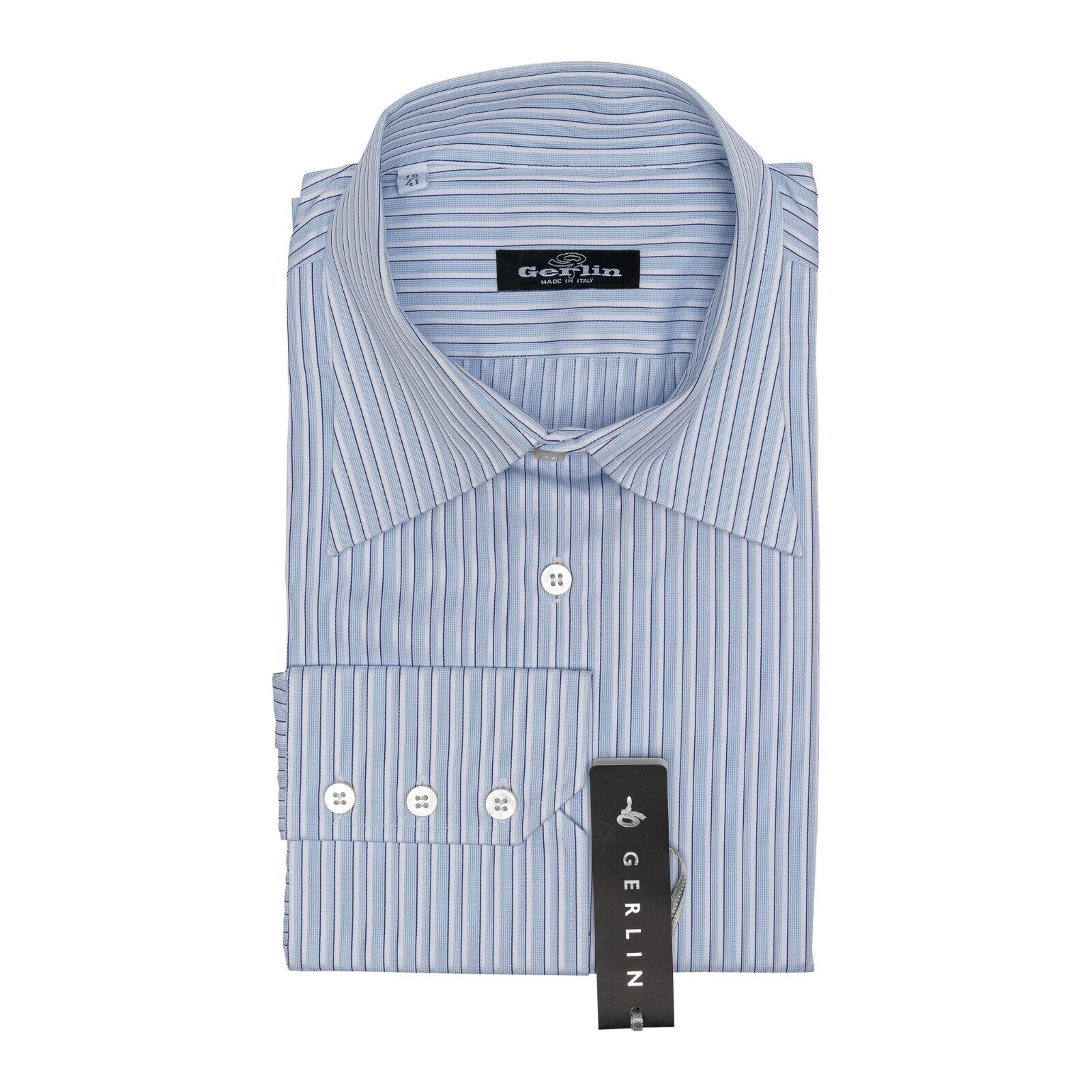 690$ LUXURY GERLIN Shirt Striped Blue Jacquard Cotton 16 - 41 2AC ZILLI