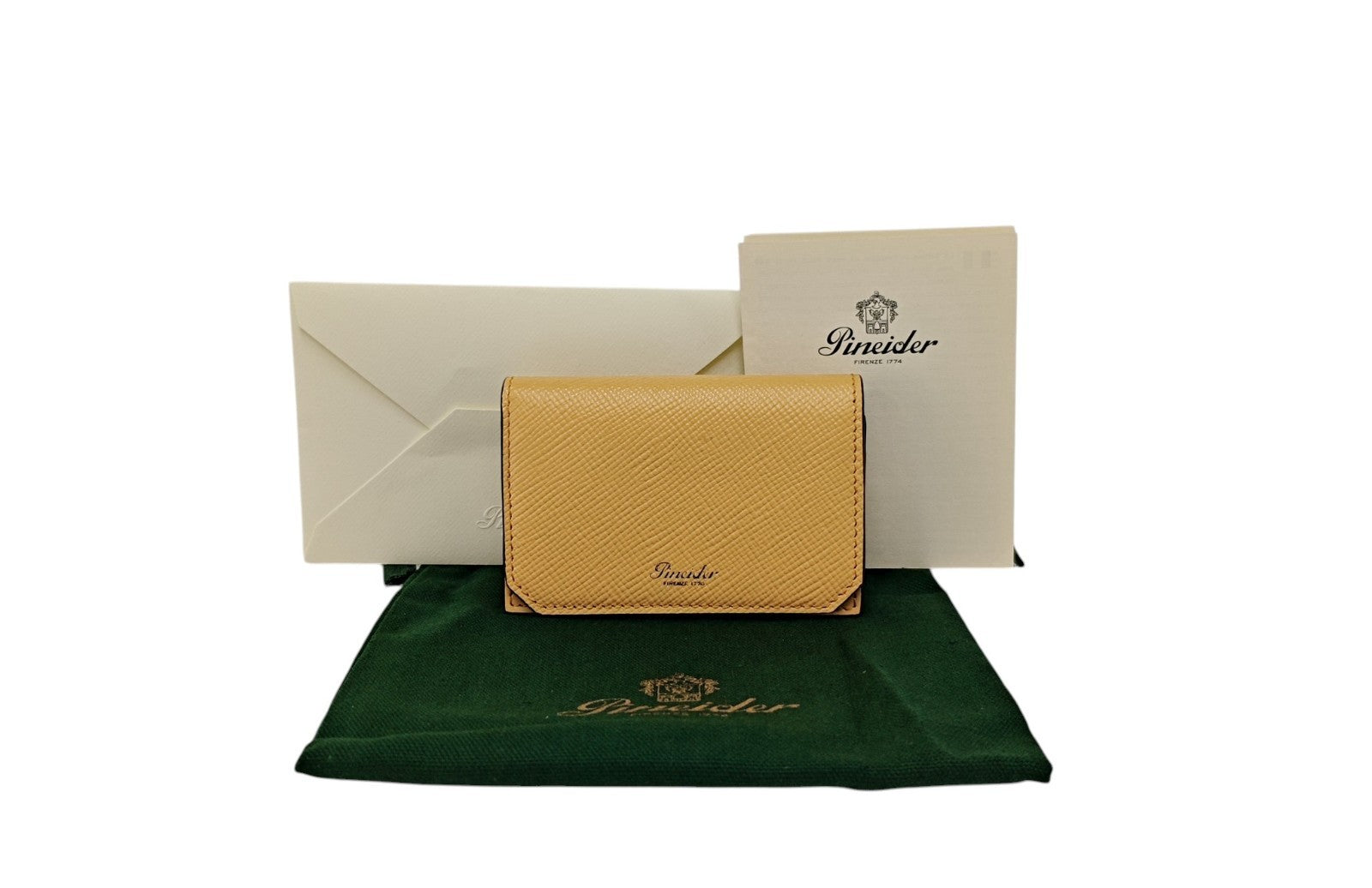260$ PINEIDER FIRENZE 1774 Compact Folded Card Holder Saffiano Calf Egg
