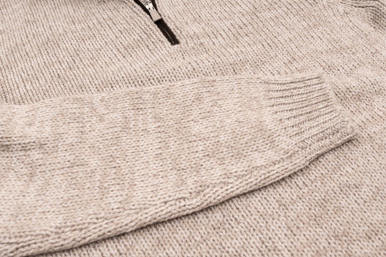 $1800 FEDELI "Favonio" Beige Cardigan Half Zip 100% Cashmere + Suede 40 US 50 EU