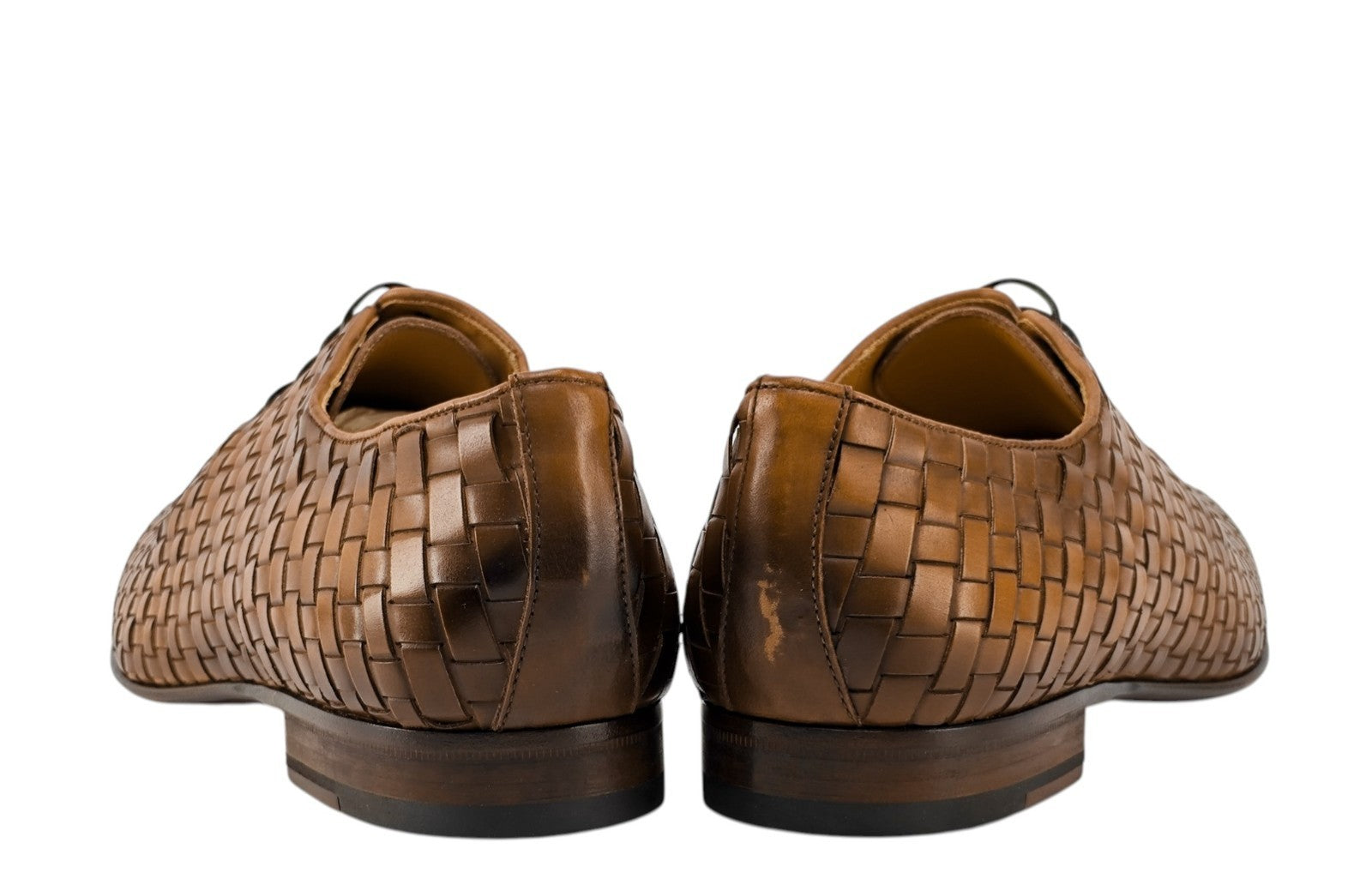 1200$ TESTONI "Tivoli" Derby Shoes Woven Calf Caramel 8 UK / 9 US / 42 IT