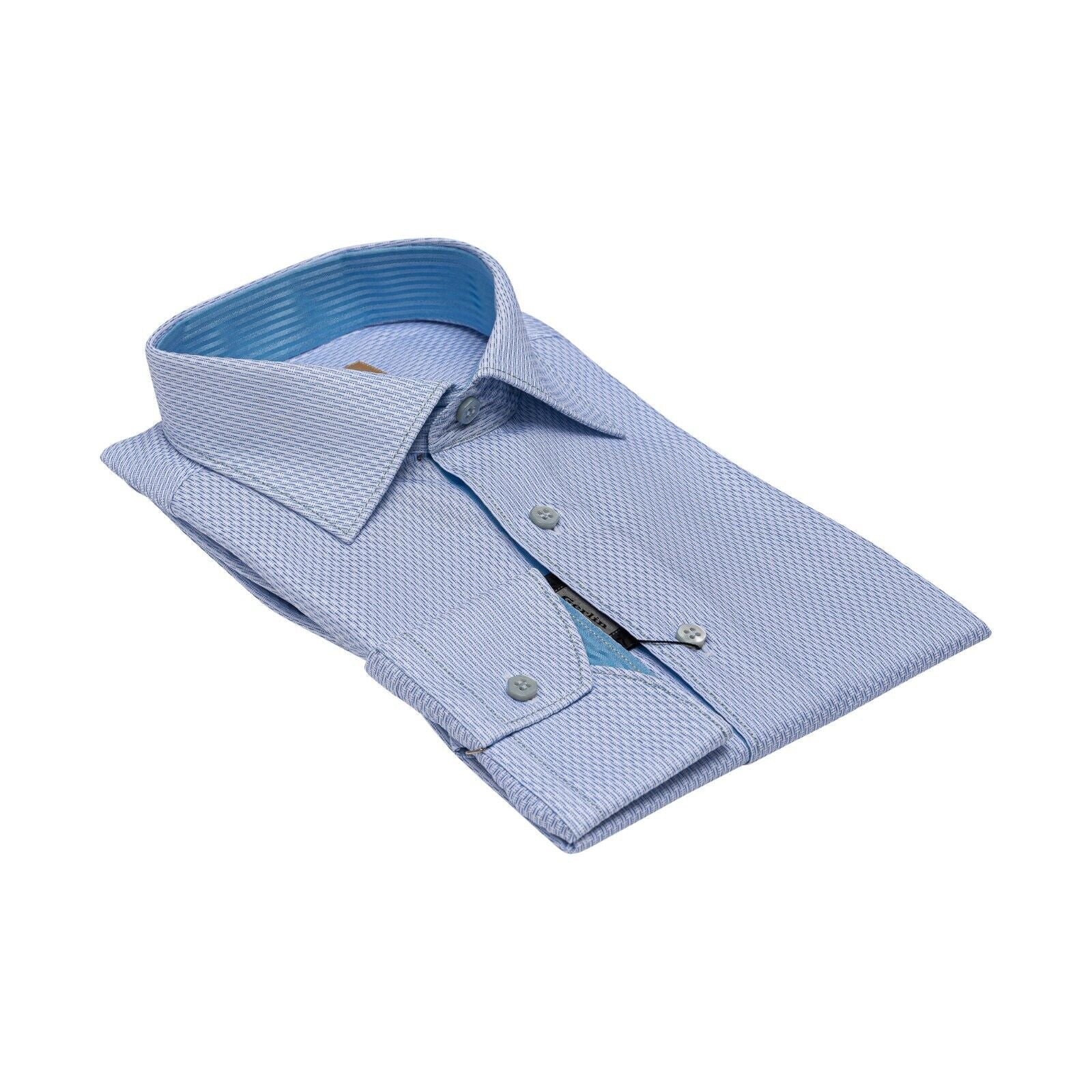 690$ LUXURY GERLIN Shirt Blue Jacquard ALUMO Cotton 16 - 41  1I BIJAN