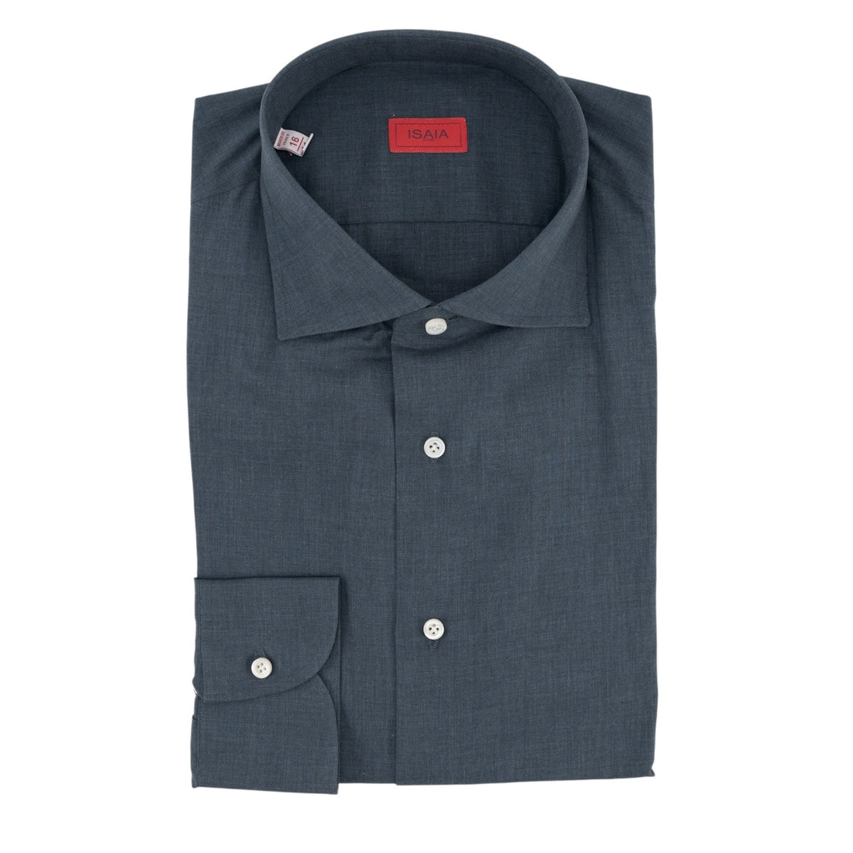 730$ ISAIA NAPOLI "Mix" Hand-Sewn Dress Shirt Blue Fine Cotton 16 - 41