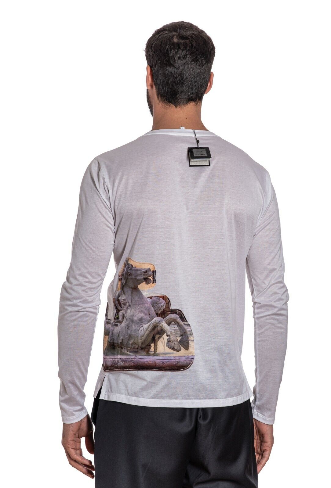 1450$ GERLIN T-Shirt 100% Silk "FOUNTAIN OF NEPTUNE ROME" Sz M BIJAN
