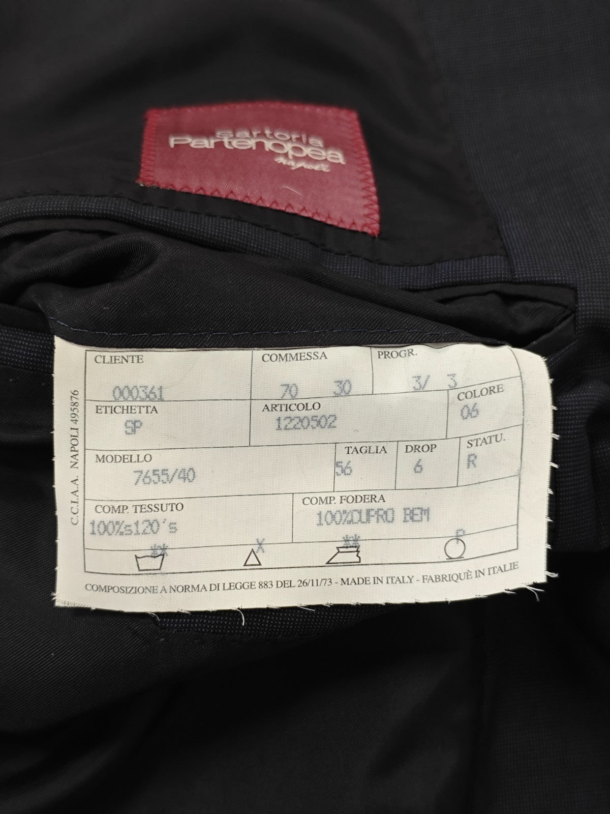 $2500 SARTORIA PARTENOPEA Blue Textured Handmade Suit Wool 120's 46 US / 56 EU