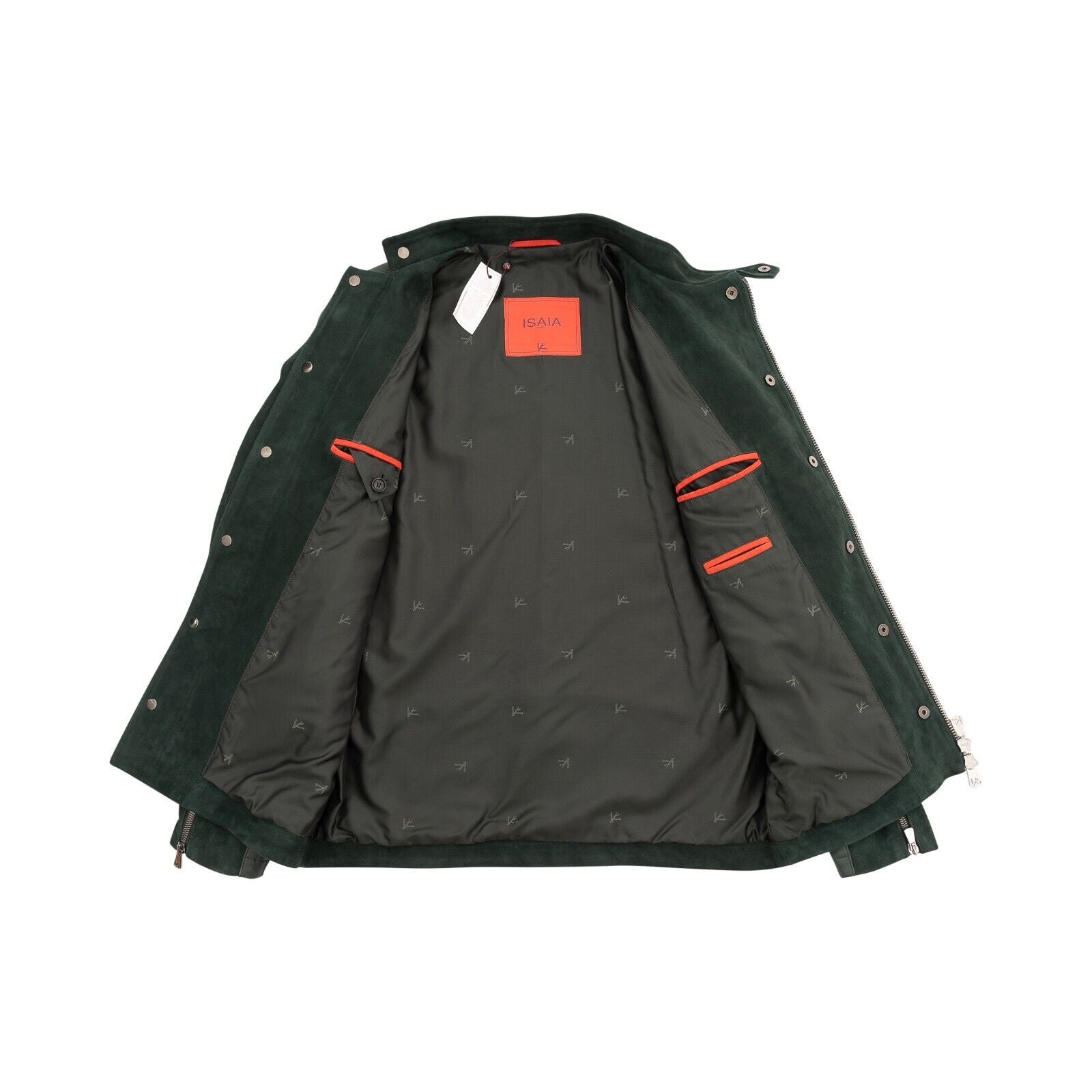 5500$ ISAIA Dark Green Moto Jacket leather 100% Lambskin Size 38 US / 48 EU