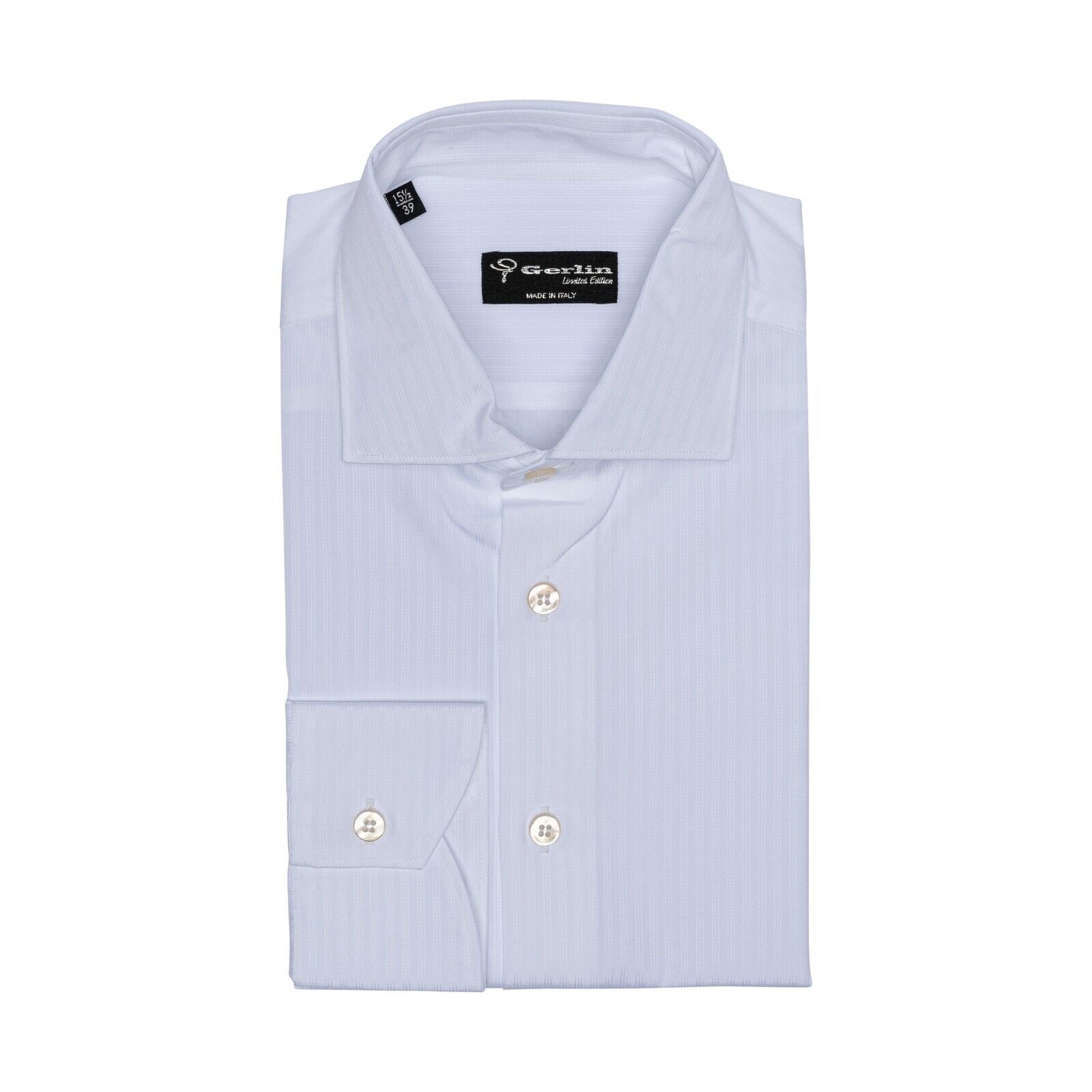 690$ LUXURY GERLIN Shirt White Striped ALUMO Jacquard Cotton 2C ZILLI
