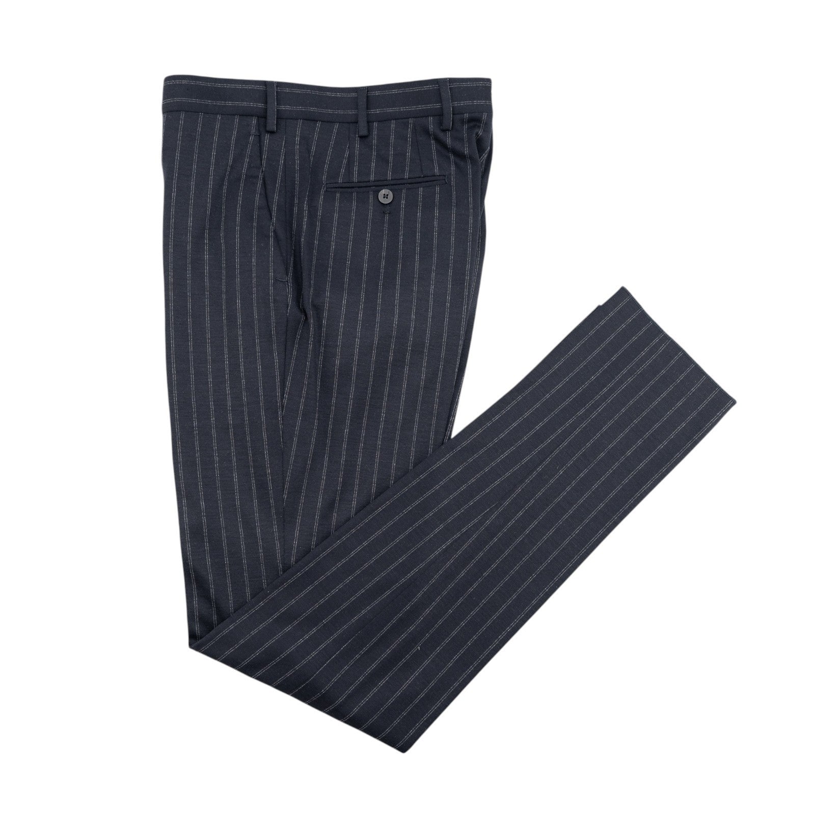 1550$ ISAIA NAPOLI Tapered Dress Pant Jersey Wool Pinstripes Blue 32 US / 48 EU