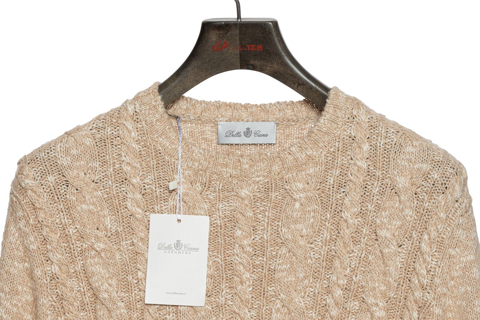 390$ DELLA CIANA CASHMERE Sweater Cable Knit Beige Thick Cotton 40 US / 50 EU