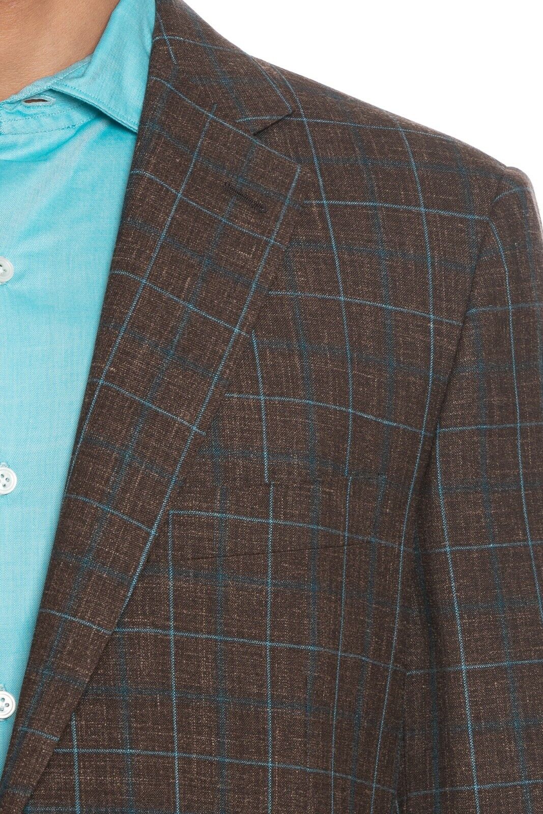 2230$ BELVEST Sartorial Jacket Brown / Aquamarine Checks Wool Silk Linen Drop 7