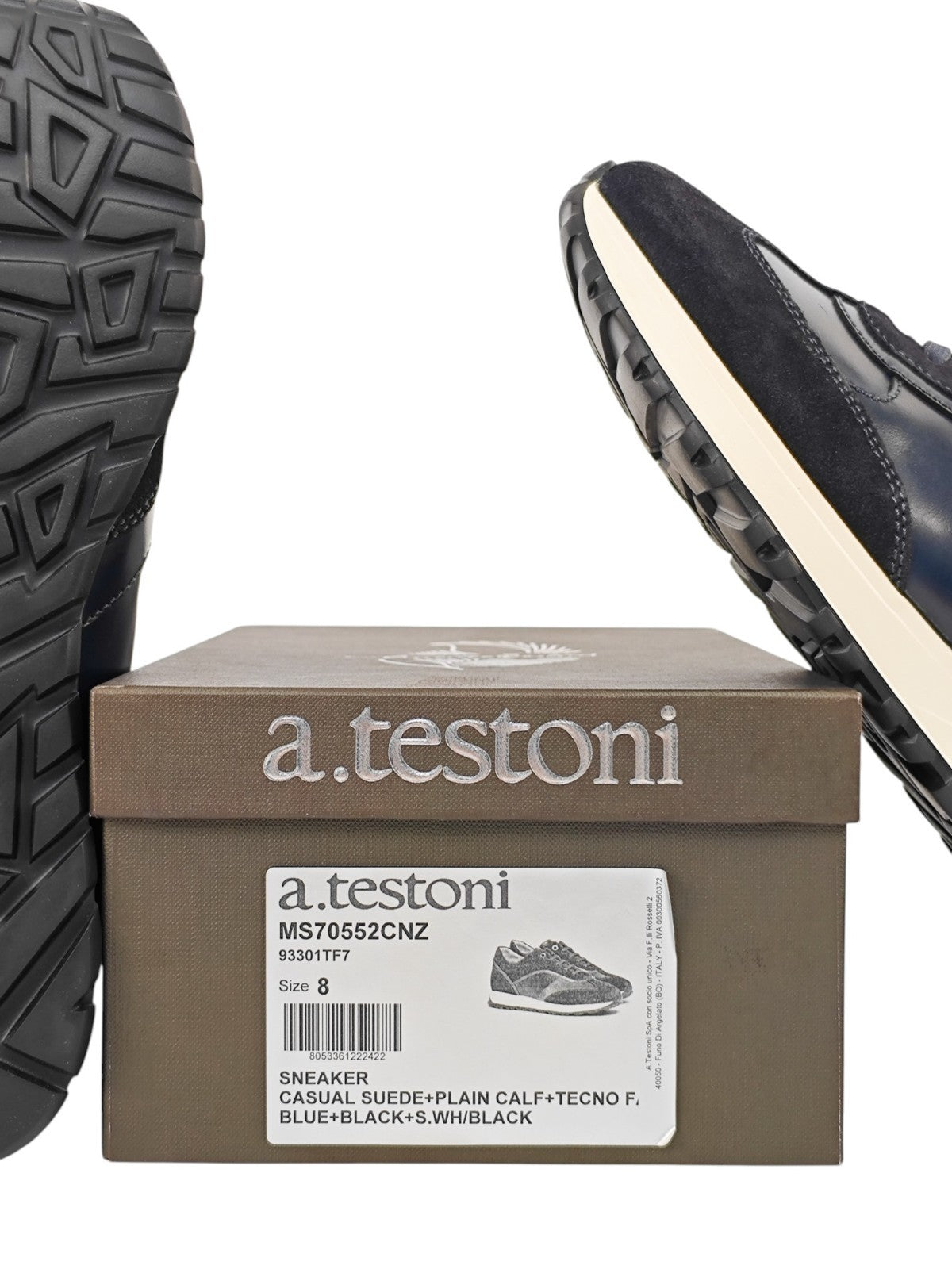 800$ TESTONI Blue Sneaker Plain Calf + Suede + Fabric 8 UK / 9 US / 42 IT