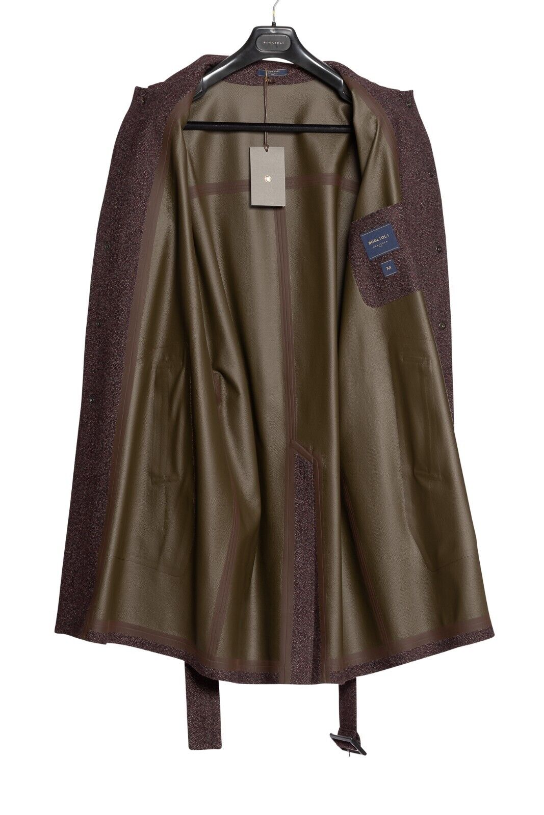$1900 BOGLIOLI GALLERIA Burgundy Melange Trench Coat Wool Heat-Sealed Size M
