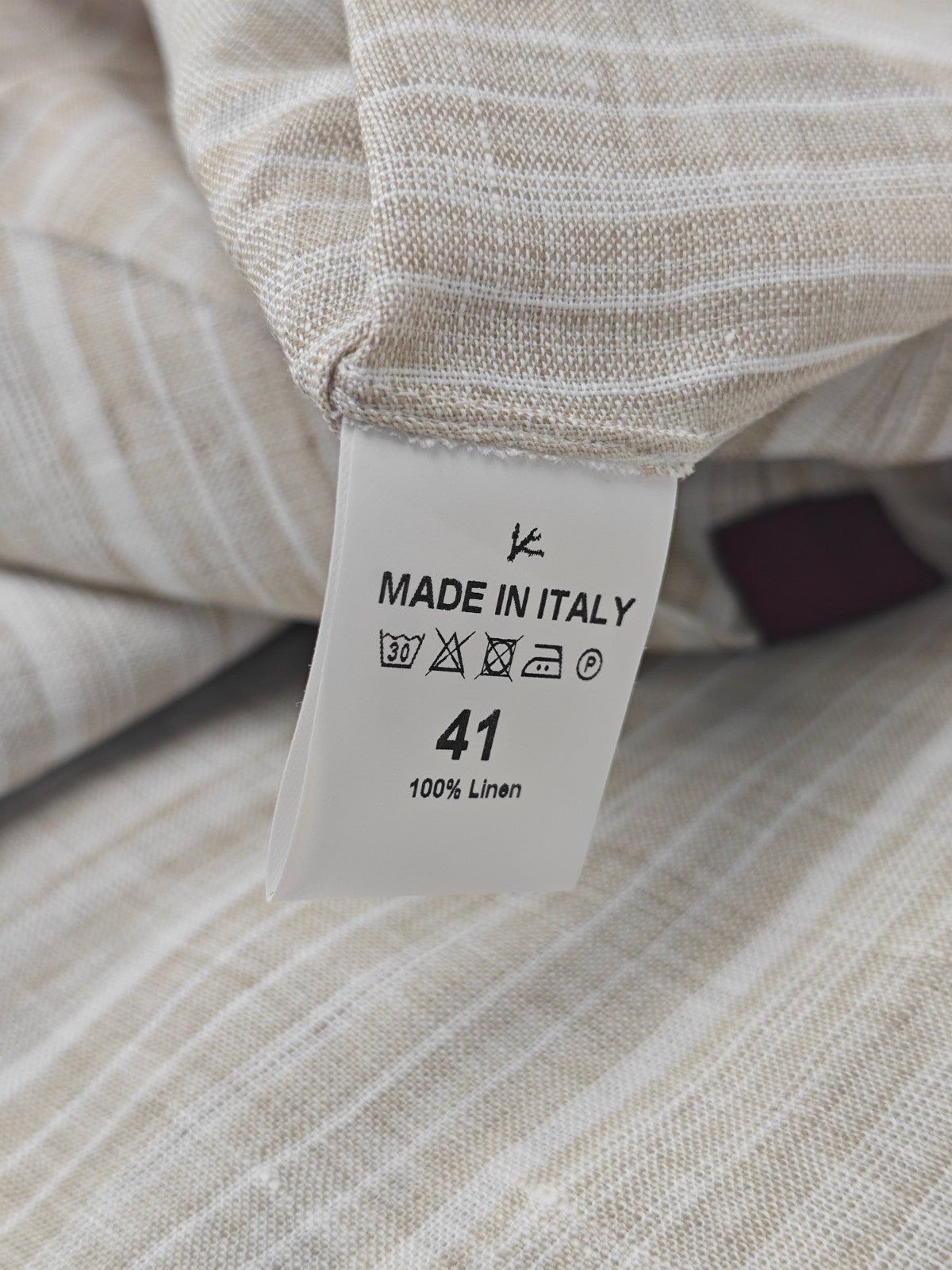 765$ ISAIA NAPOLI "Mix" Beige Dress Shirt Striped Hand-Sewn 100% Linen 16 - 41