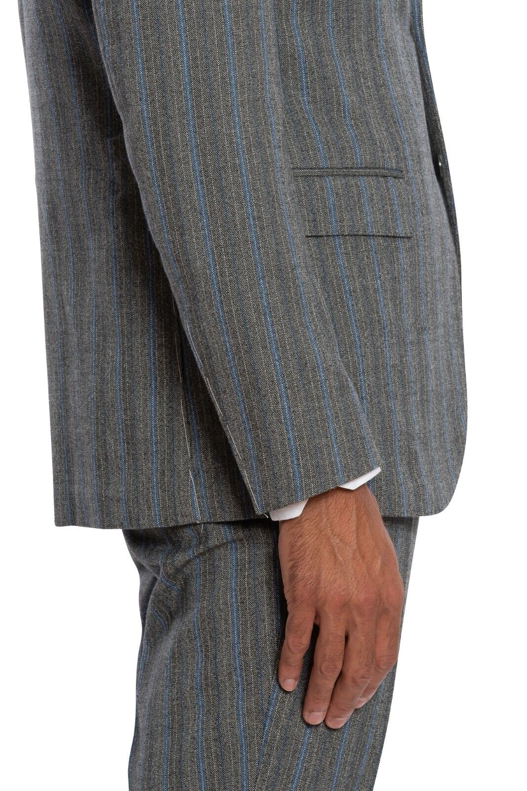 $2650 LUIGI BORRELLI NAPOLI Hand-Sewn Gray Striped Suit Wool Cotton Slim Fit