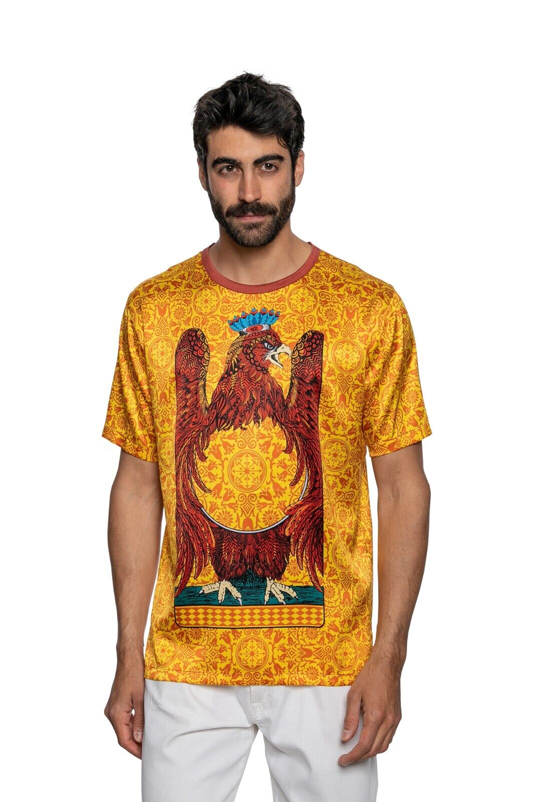 750$ ITALO FERRETTI T-Shirt "ACE OF COINS" 100% Silk COMO Size L ZILLI