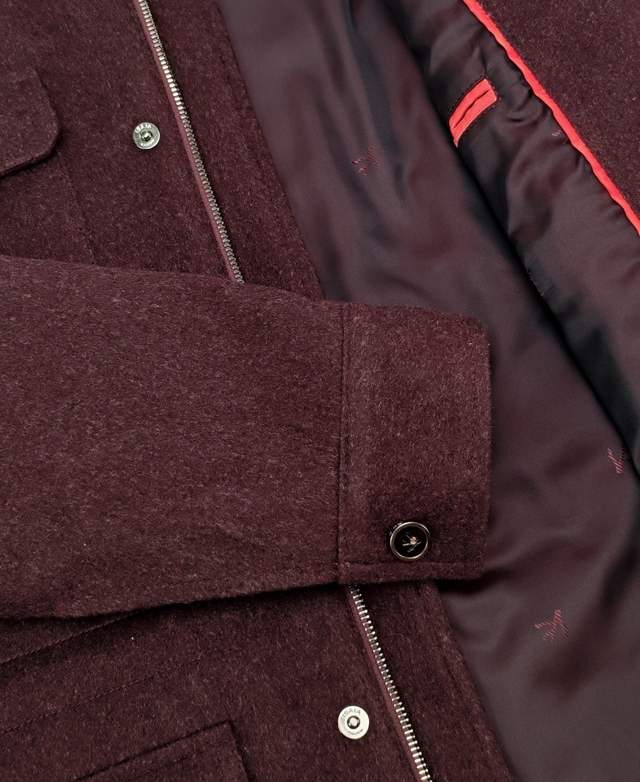 6200$ ISAIA NAPOLI Burgundy Coulisse Zip Field Jacket 100% Cashmere