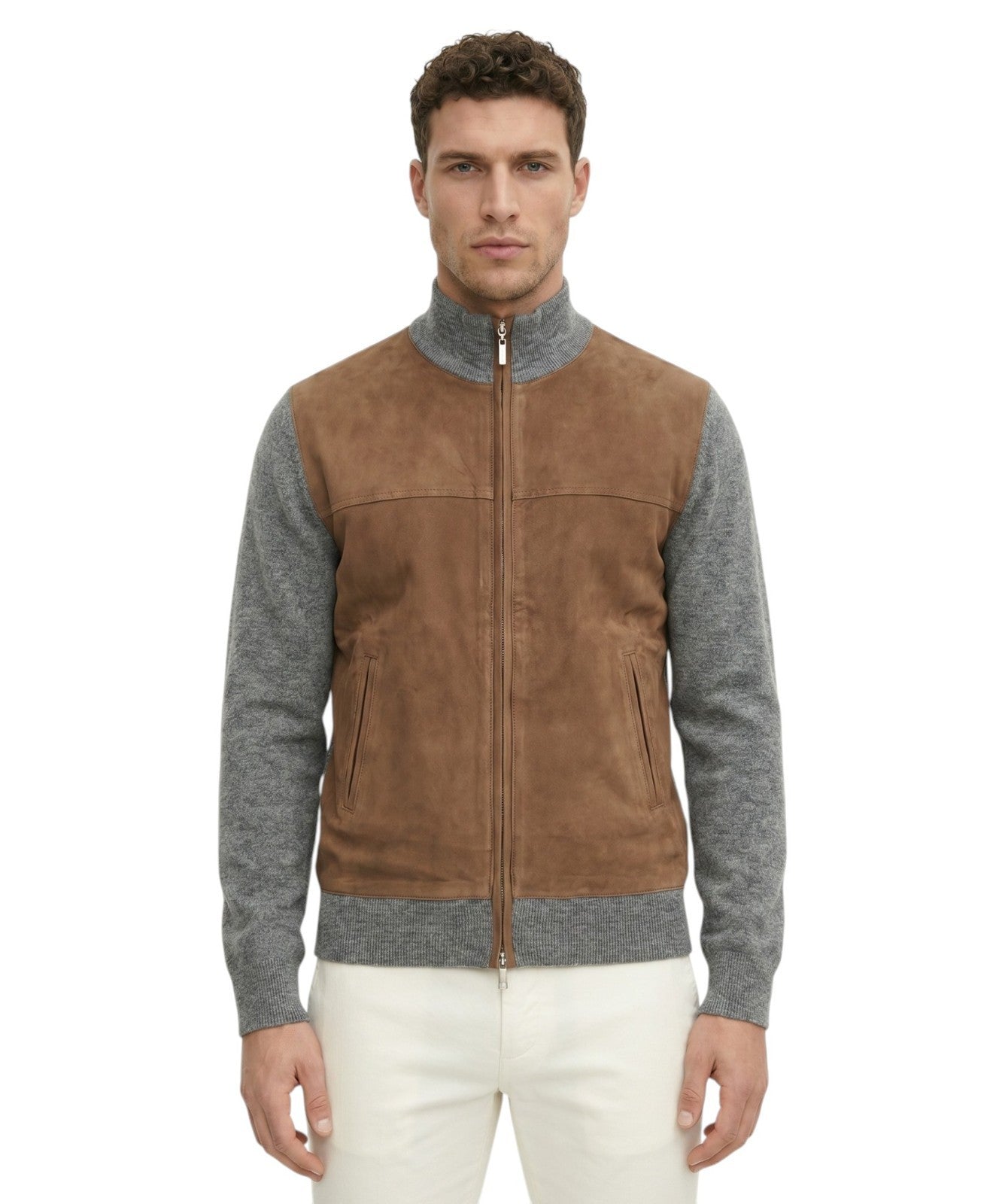 2800$ DELLA CIANA CASHMERE Bomber Zip Jacket Suede Leather - Cashmere