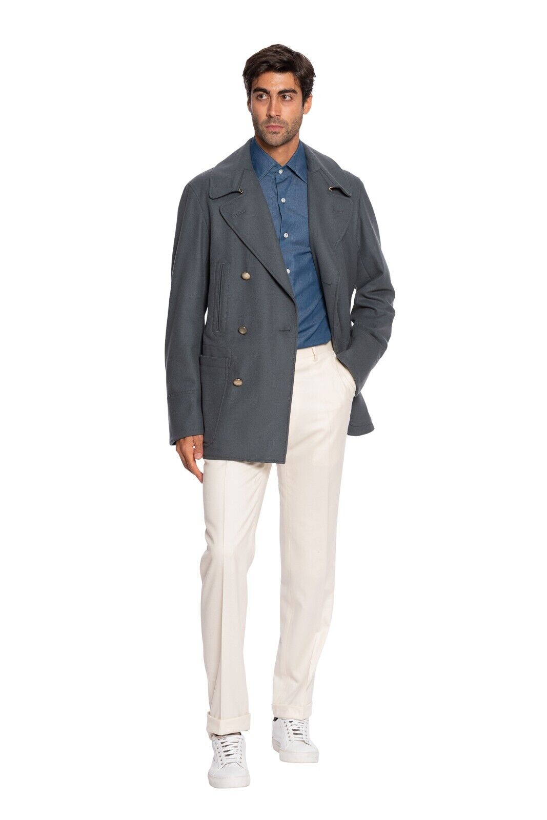 $1800 BOGLIOLI Double Breasted Blue Peacoat Coat Wool Cashmere 38 US / 48 EU