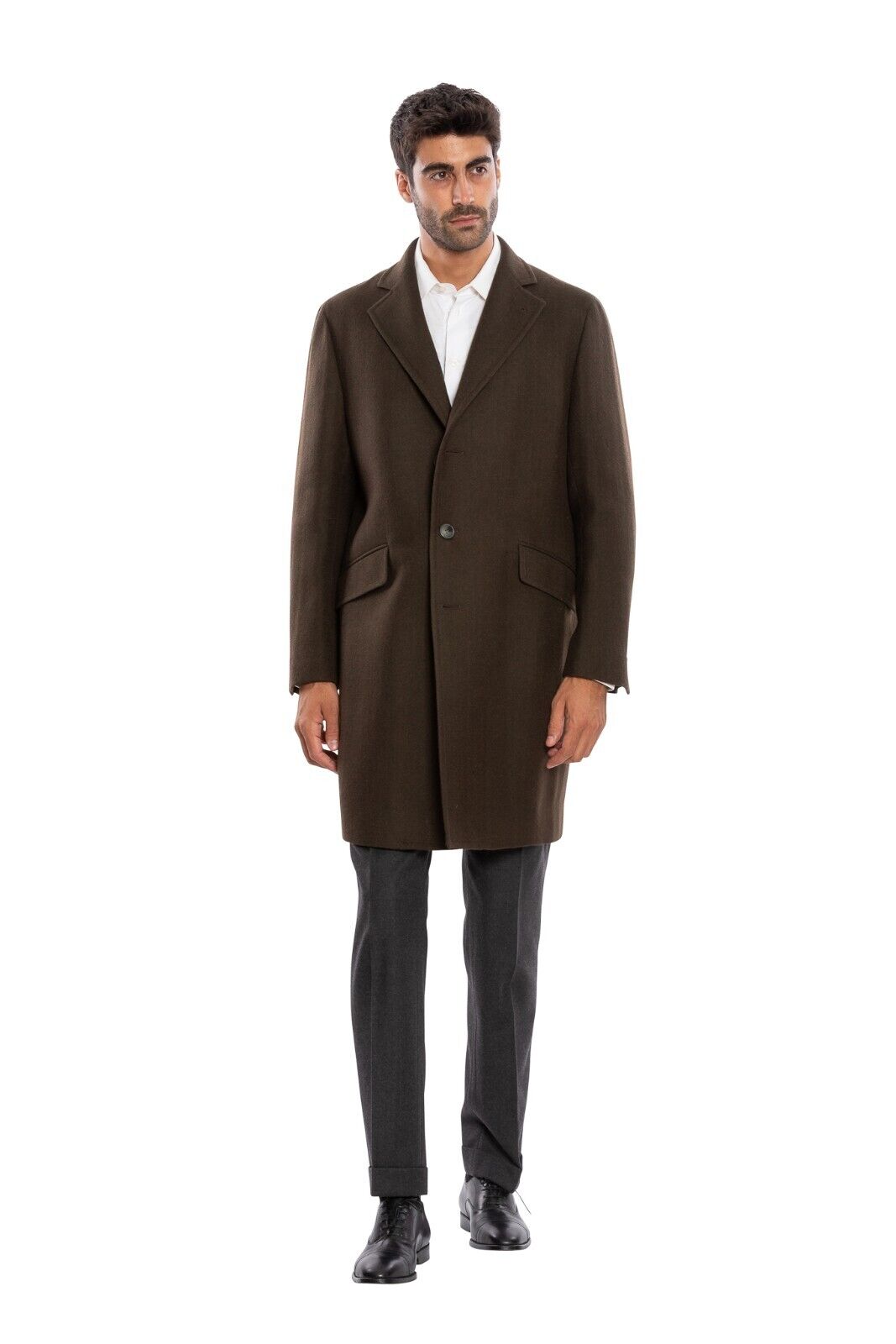 $2150 BOGLIOLI MILANO Dark Brown Long Coat Herringbone SOLARO Wool 38 US / 48 EU