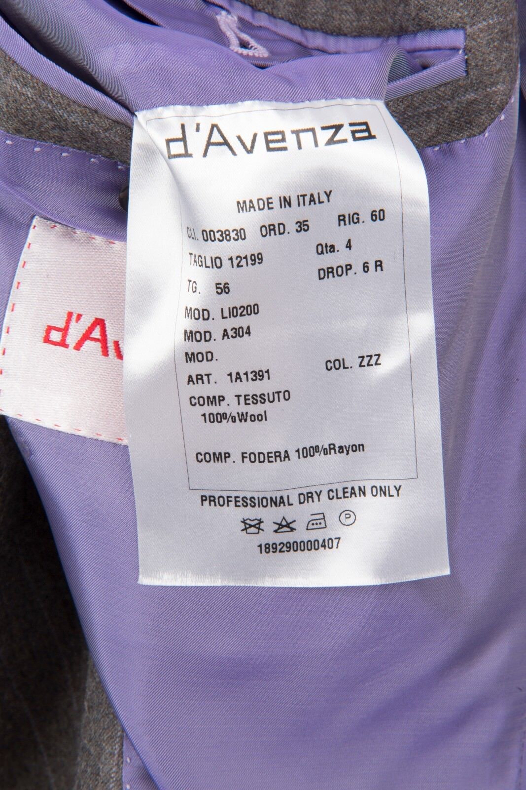 $4495 D'AVENZA Grey Wool Striped Suit Hand-Sewn in Italy 46 US / 56 EU